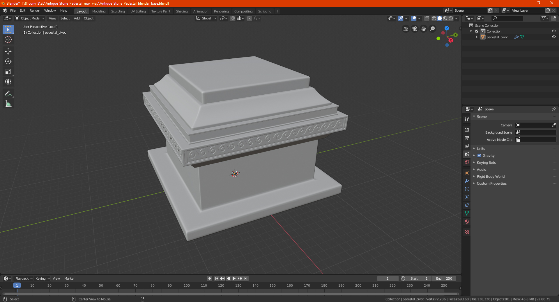 Antique Stone Pedestal 3D