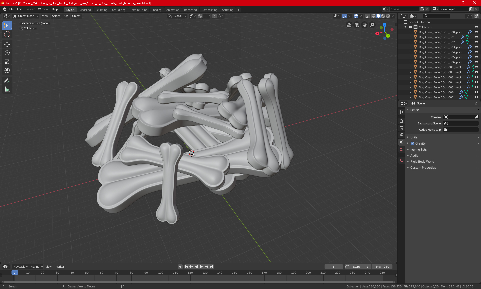 3D Pile of Dog Chew Bones Light model