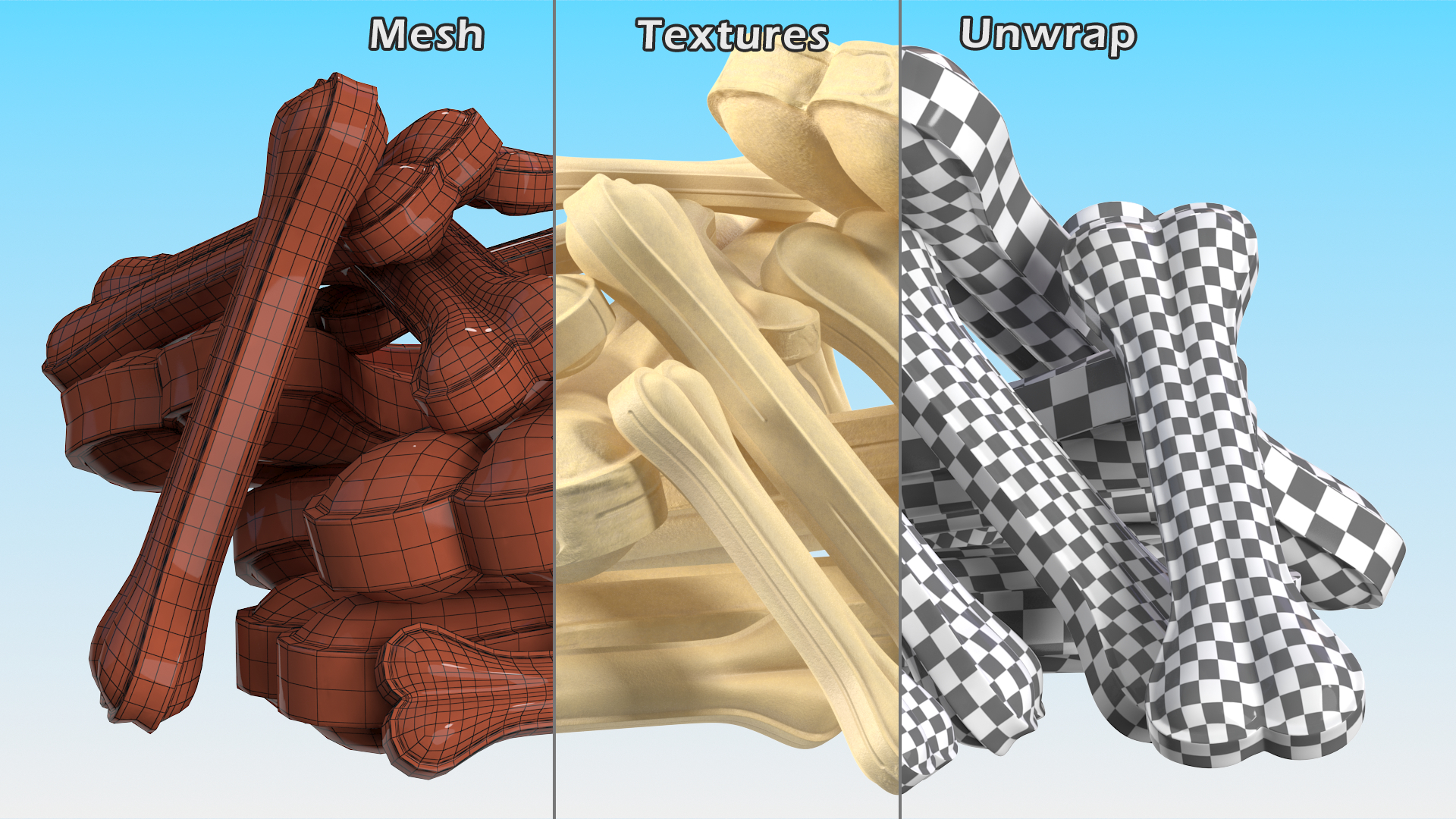 3D Pile of Dog Chew Bones Light model