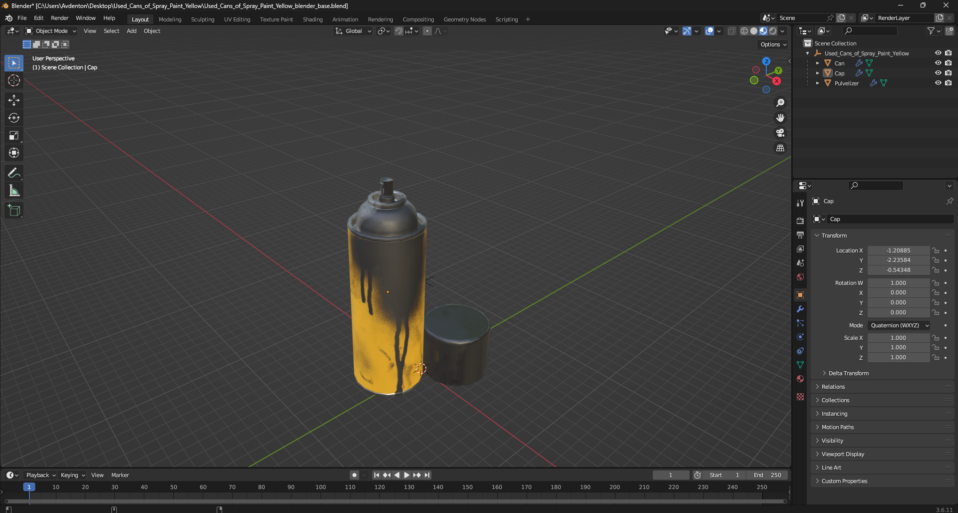 3D Used Cans of Spray Paint Yellow