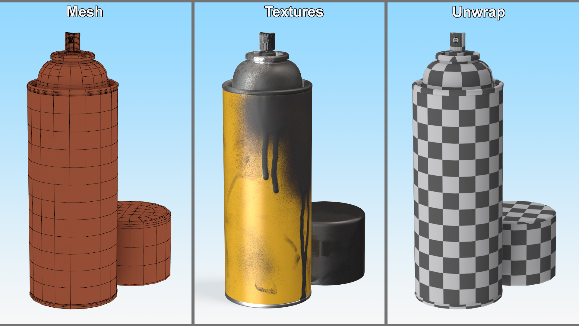 3D Used Cans of Spray Paint Yellow
