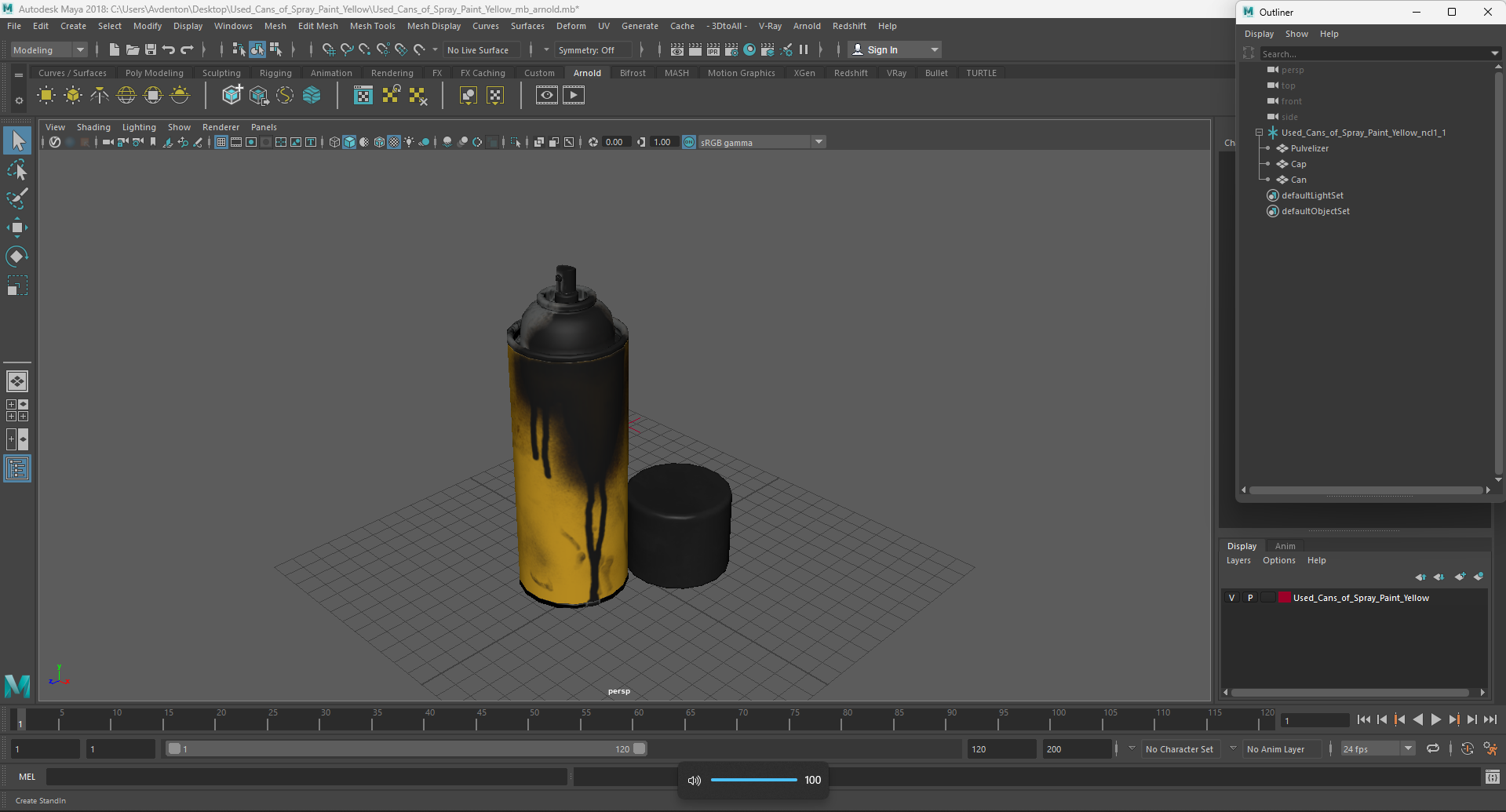 3D Used Cans of Spray Paint Yellow