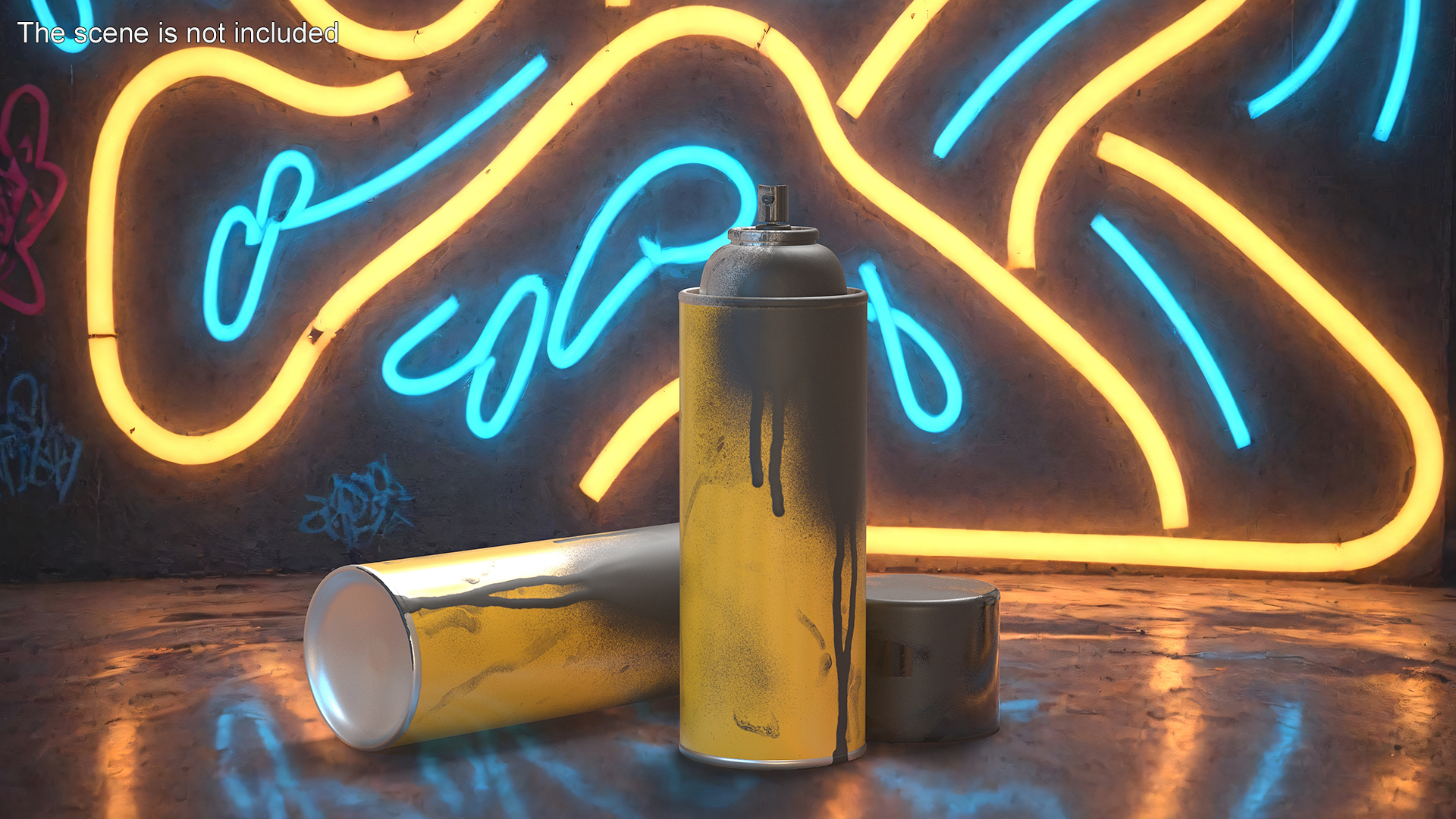 3D Used Cans of Spray Paint Yellow