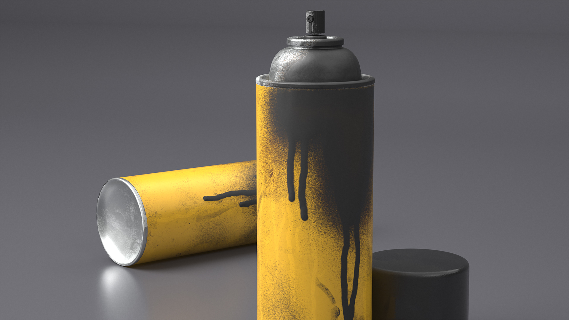 3D Used Cans of Spray Paint Yellow
