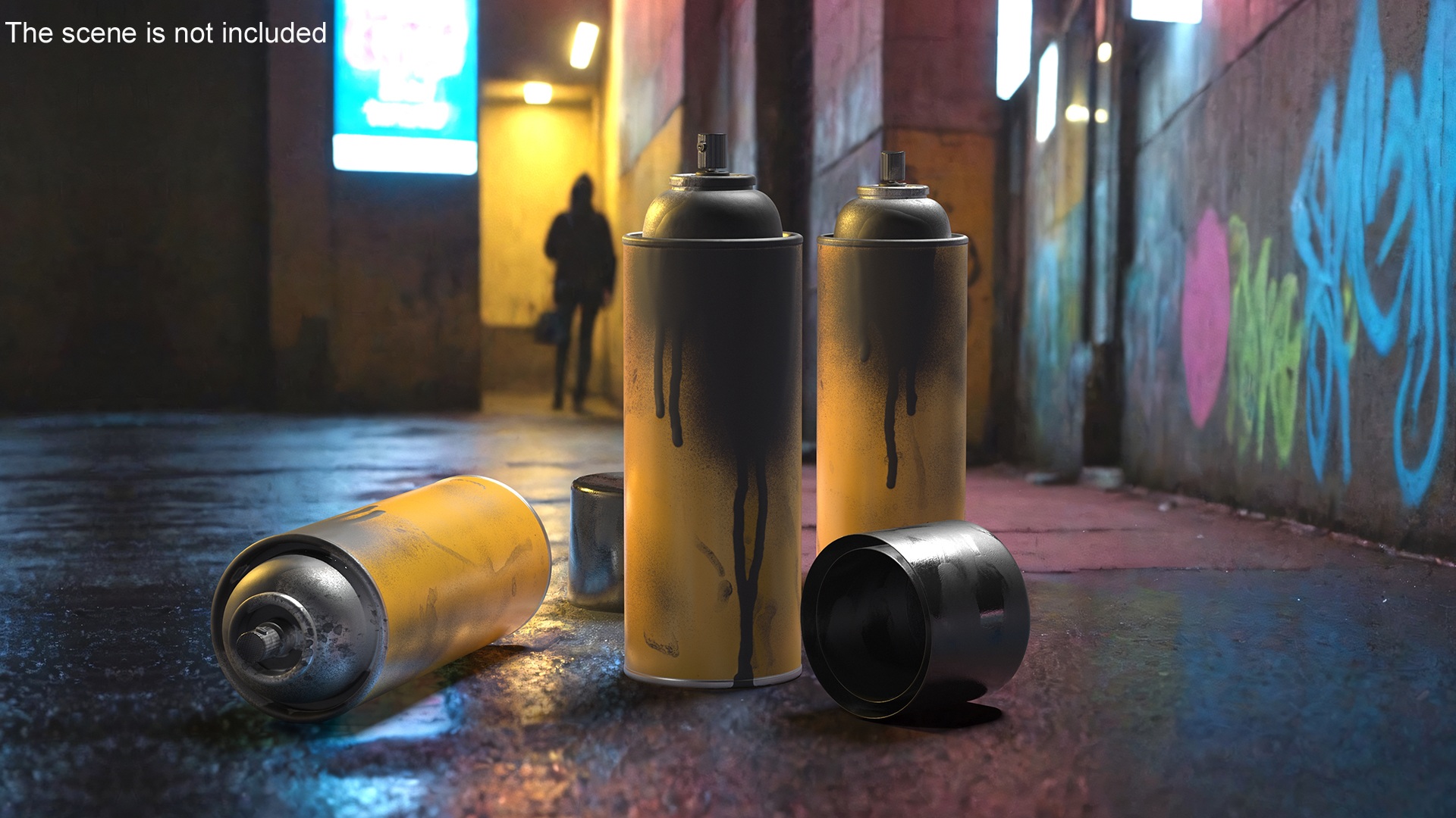 3D Used Cans of Spray Paint Yellow