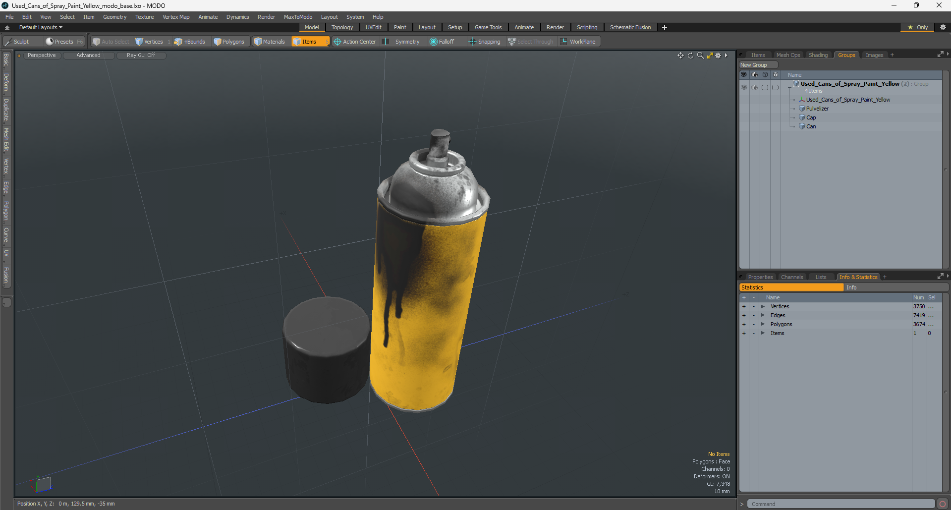 3D Used Cans of Spray Paint Yellow