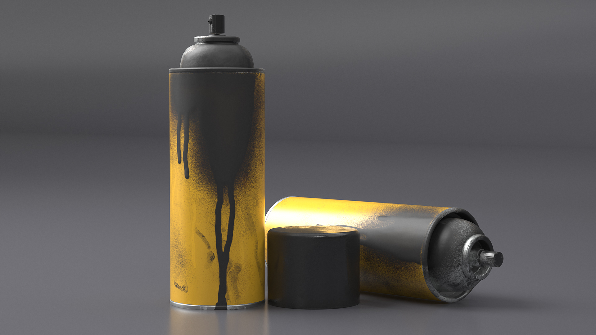 3D Used Cans of Spray Paint Yellow