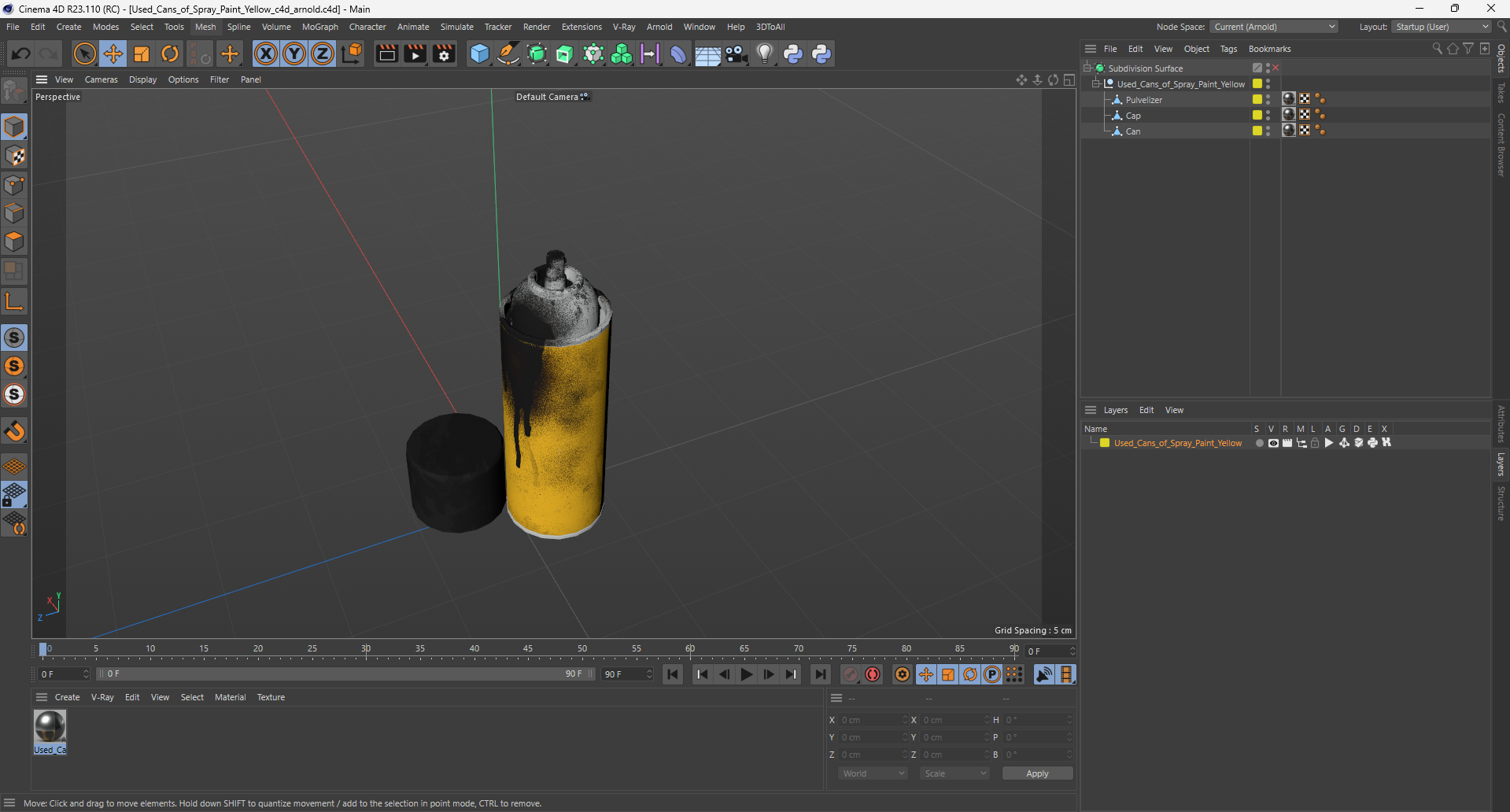 3D Used Cans of Spray Paint Yellow