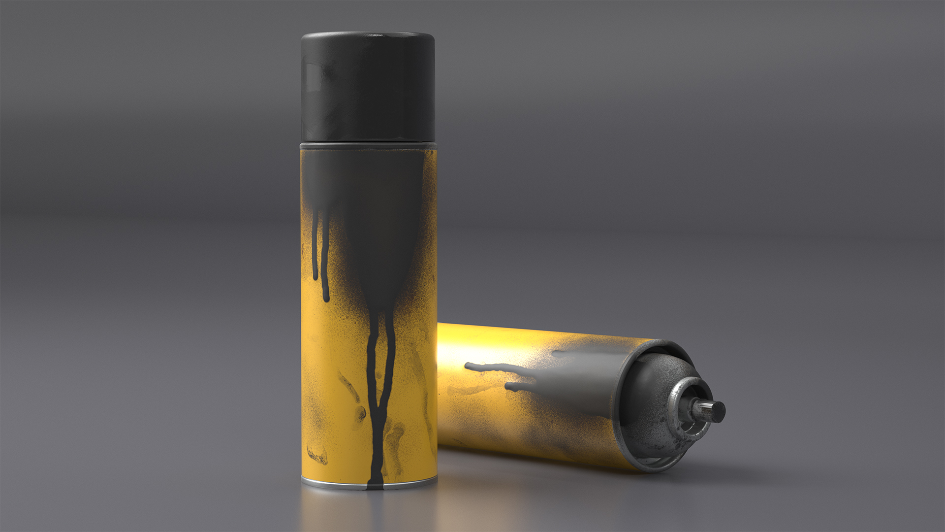 3D Used Cans of Spray Paint Yellow