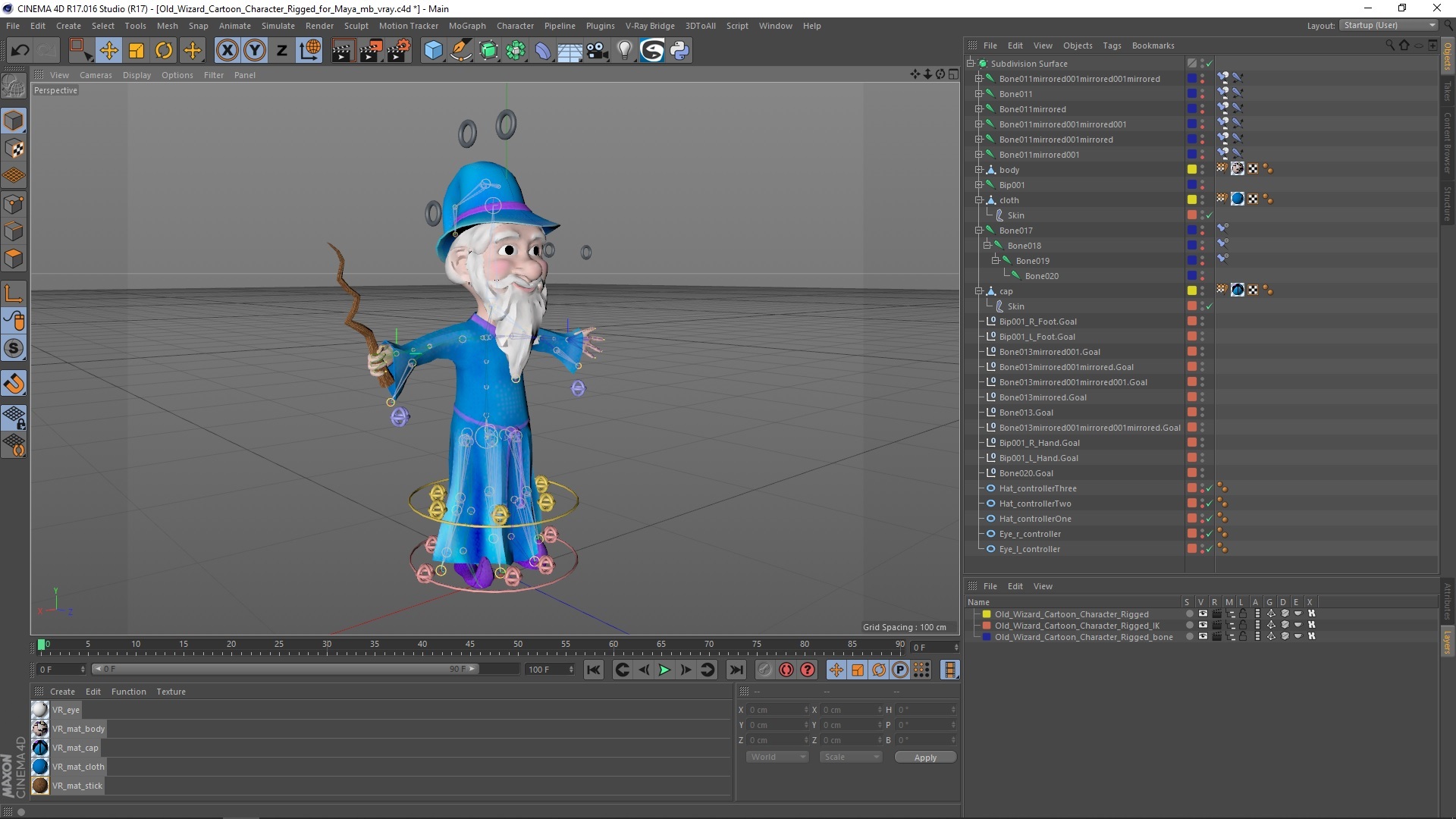 Old Wizard Cartoon Character Rigged for Cinema 4D 3D model
