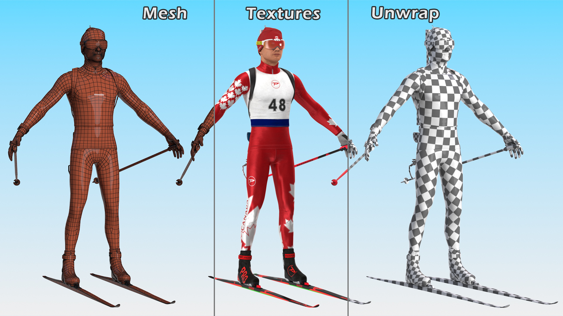 3D Biathlete Fully Equipped Canada Team Rigged model