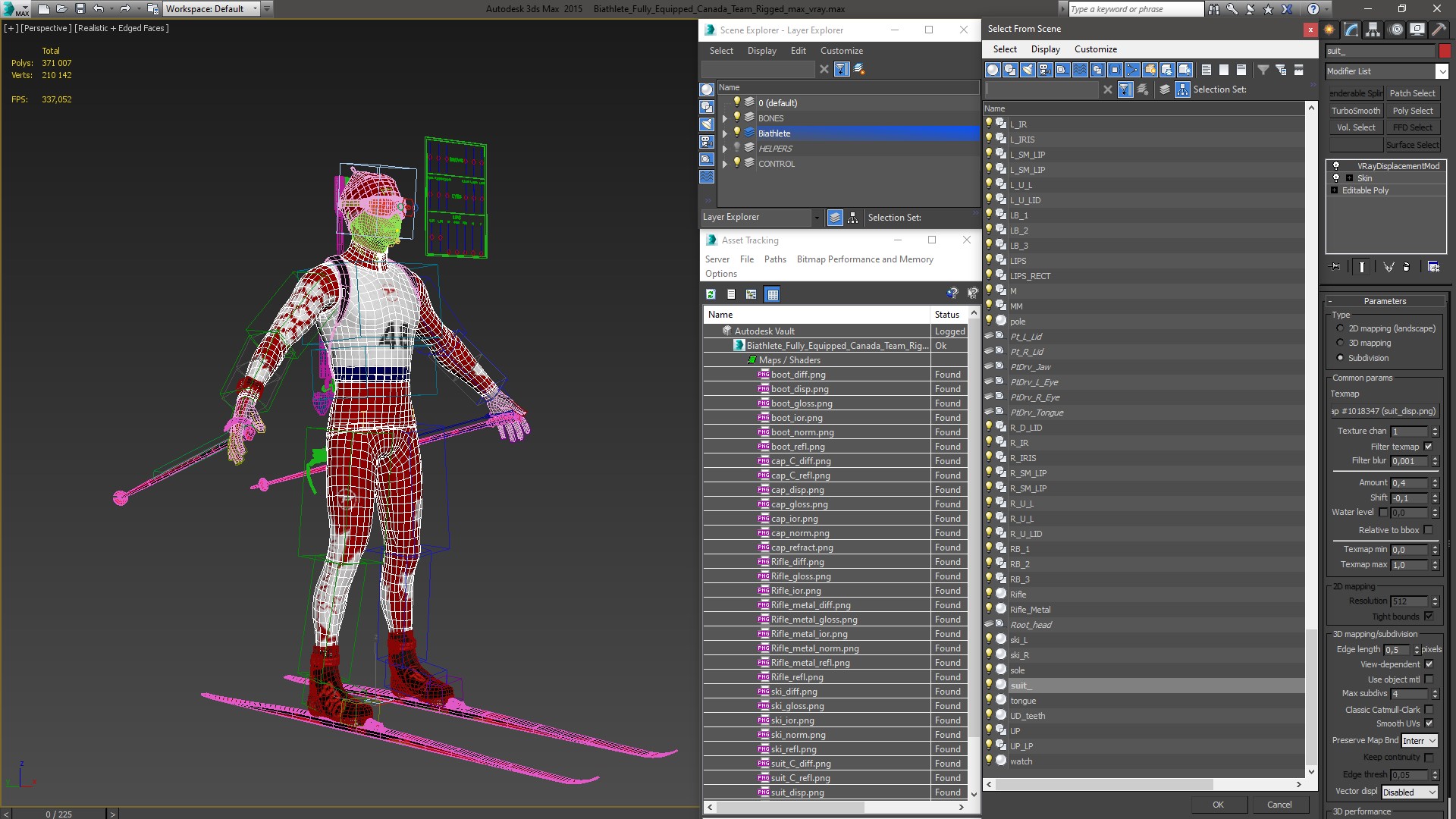 3D Biathlete Fully Equipped Canada Team Rigged model
