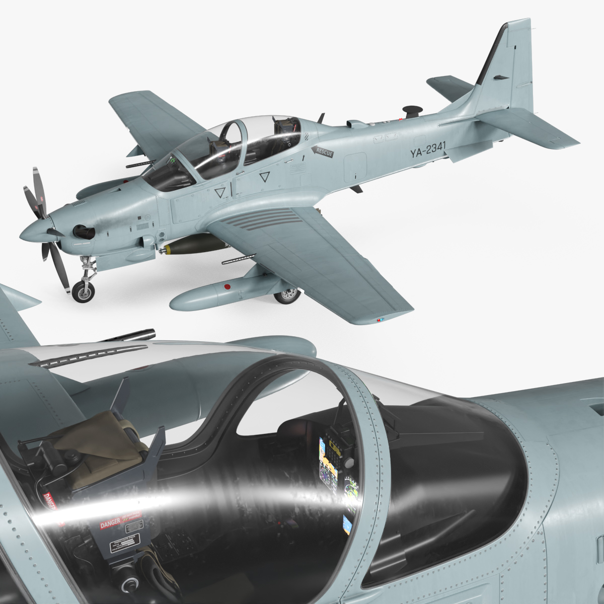 Embraer A29 Super Tucano with Bomb MK82 3D model preview