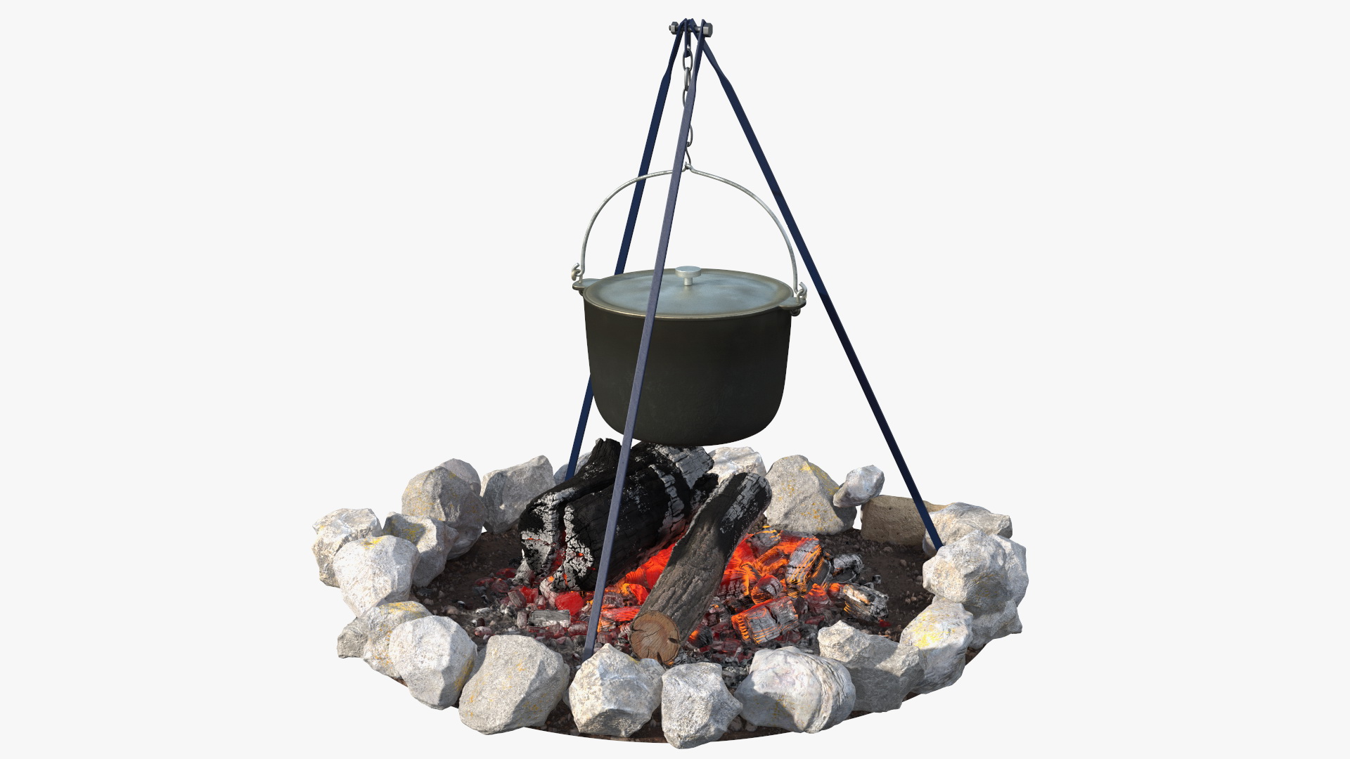 3D Tents and Chairs Around Campfire Pit