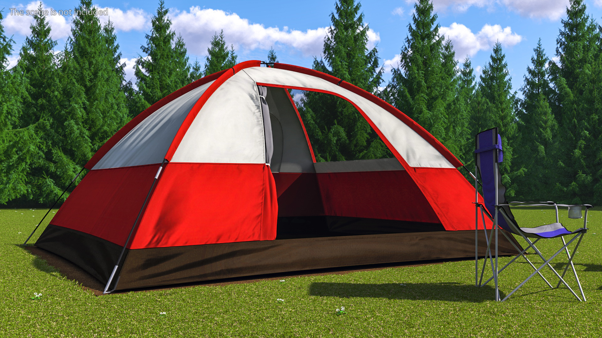3D Tents and Chairs Around Campfire Pit
