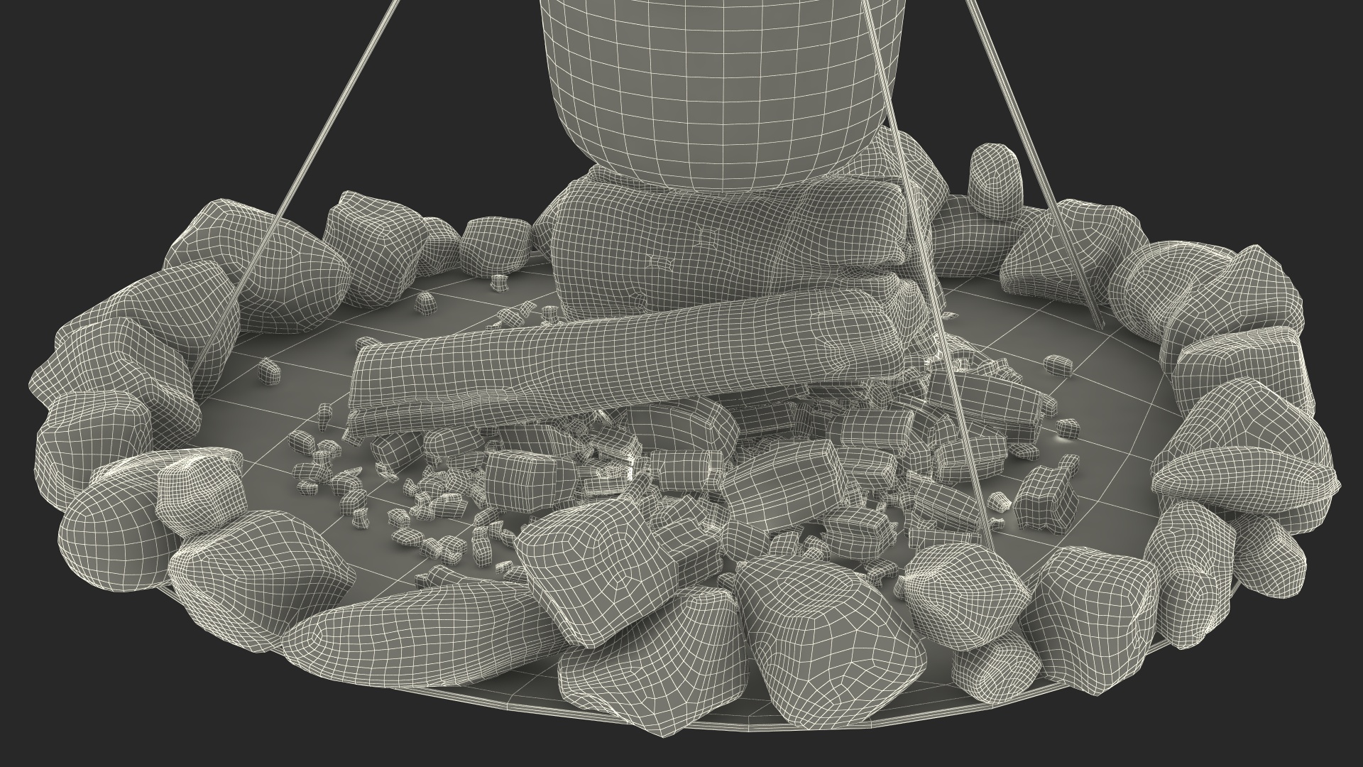 3D Tents and Chairs Around Campfire Pit