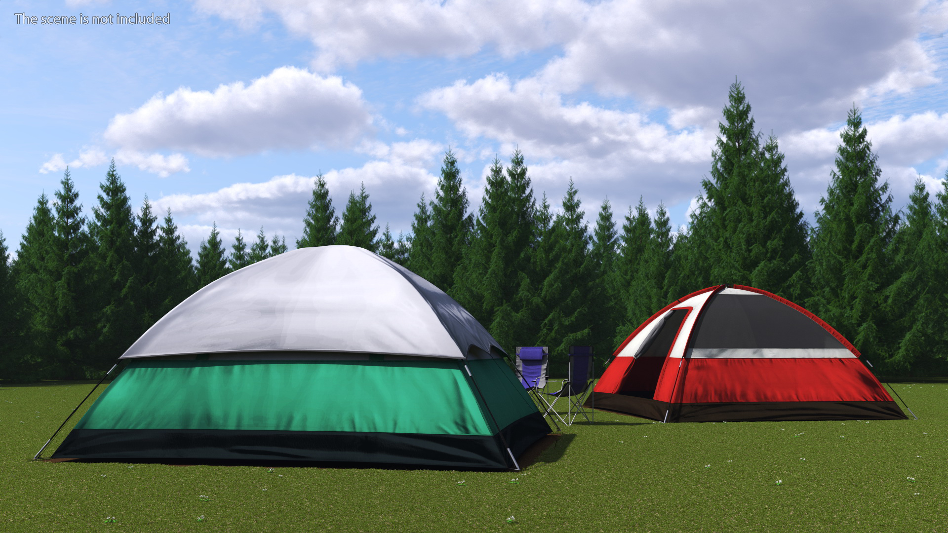 3D Tents and Chairs Around Campfire Pit