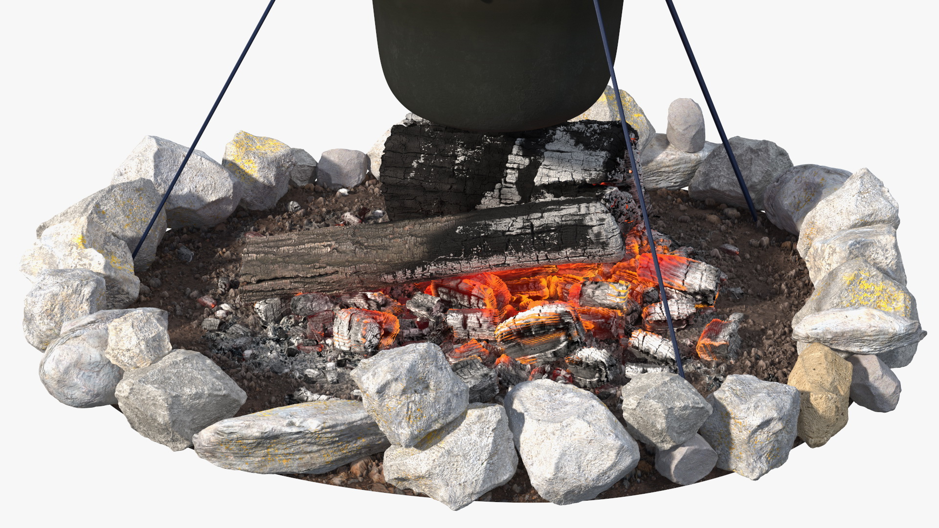 3D Tents and Chairs Around Campfire Pit
