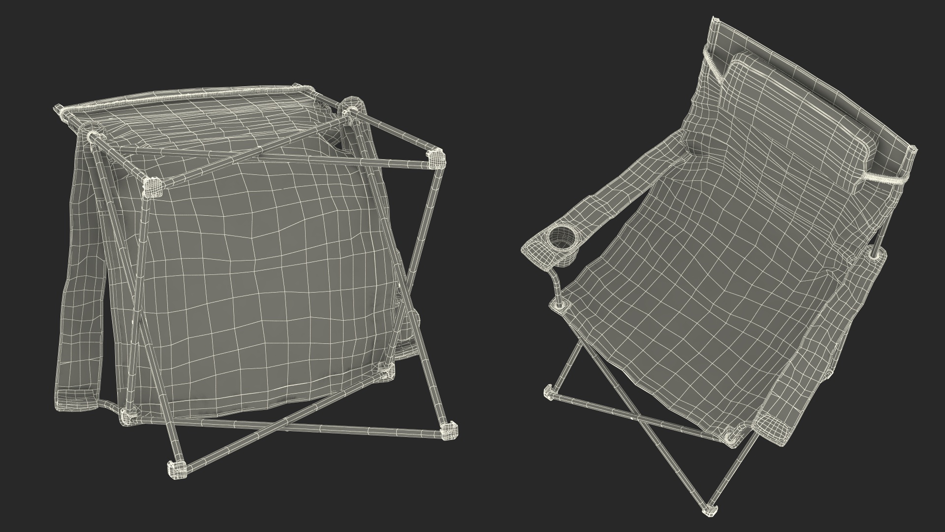 3D Tents and Chairs Around Campfire Pit