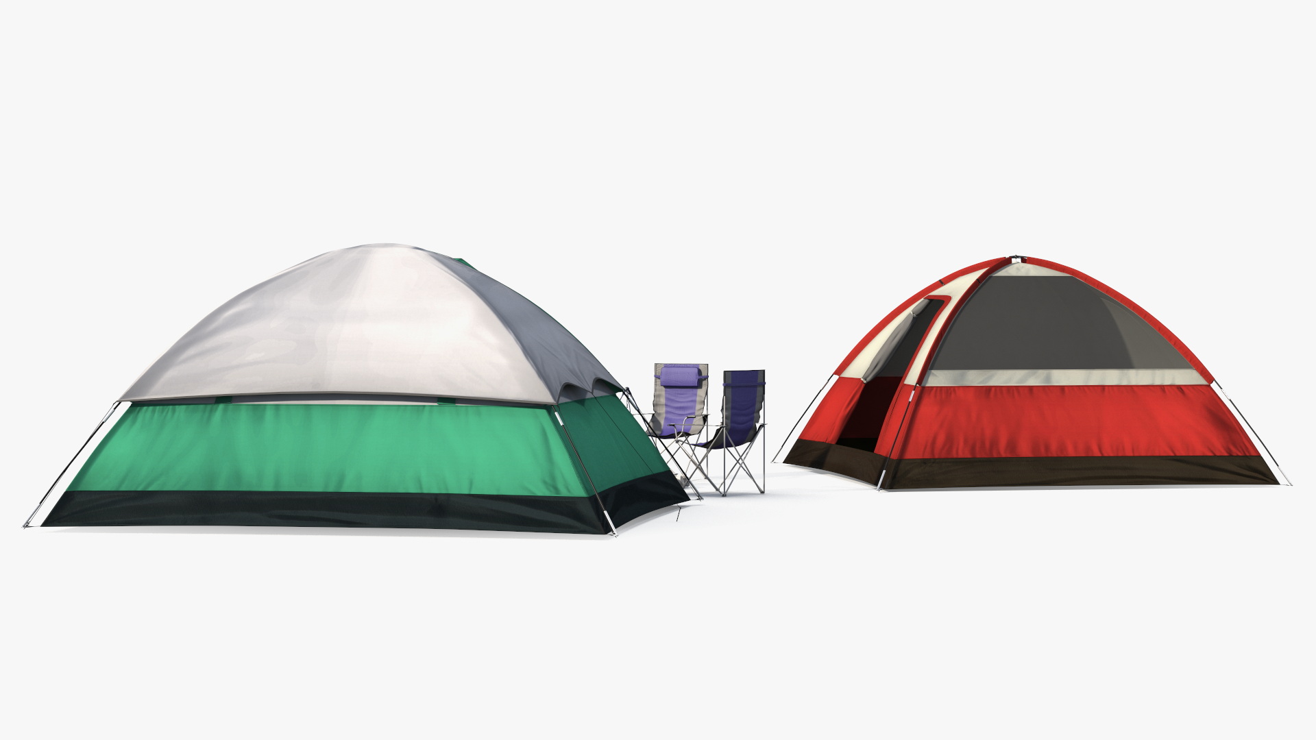 3D Tents and Chairs Around Campfire Pit