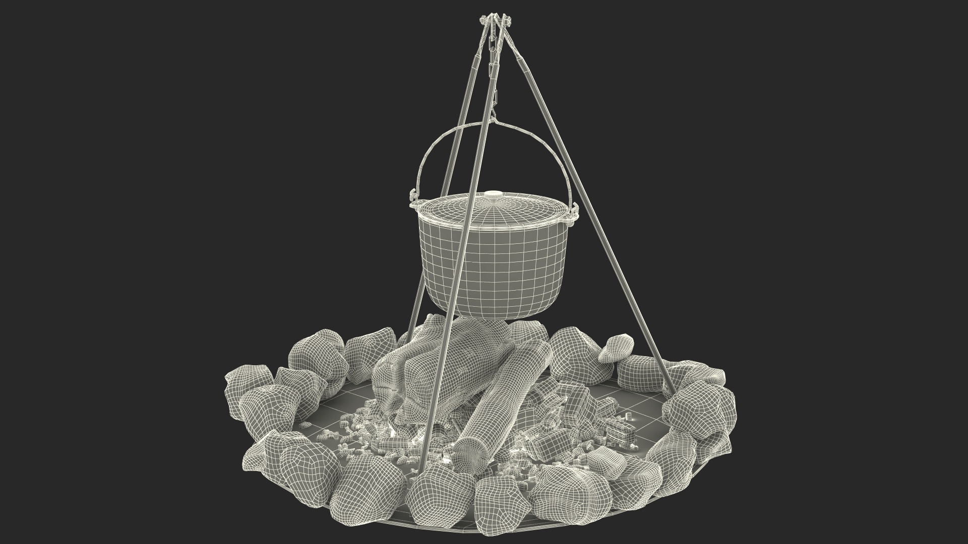 3D Tents and Chairs Around Campfire Pit