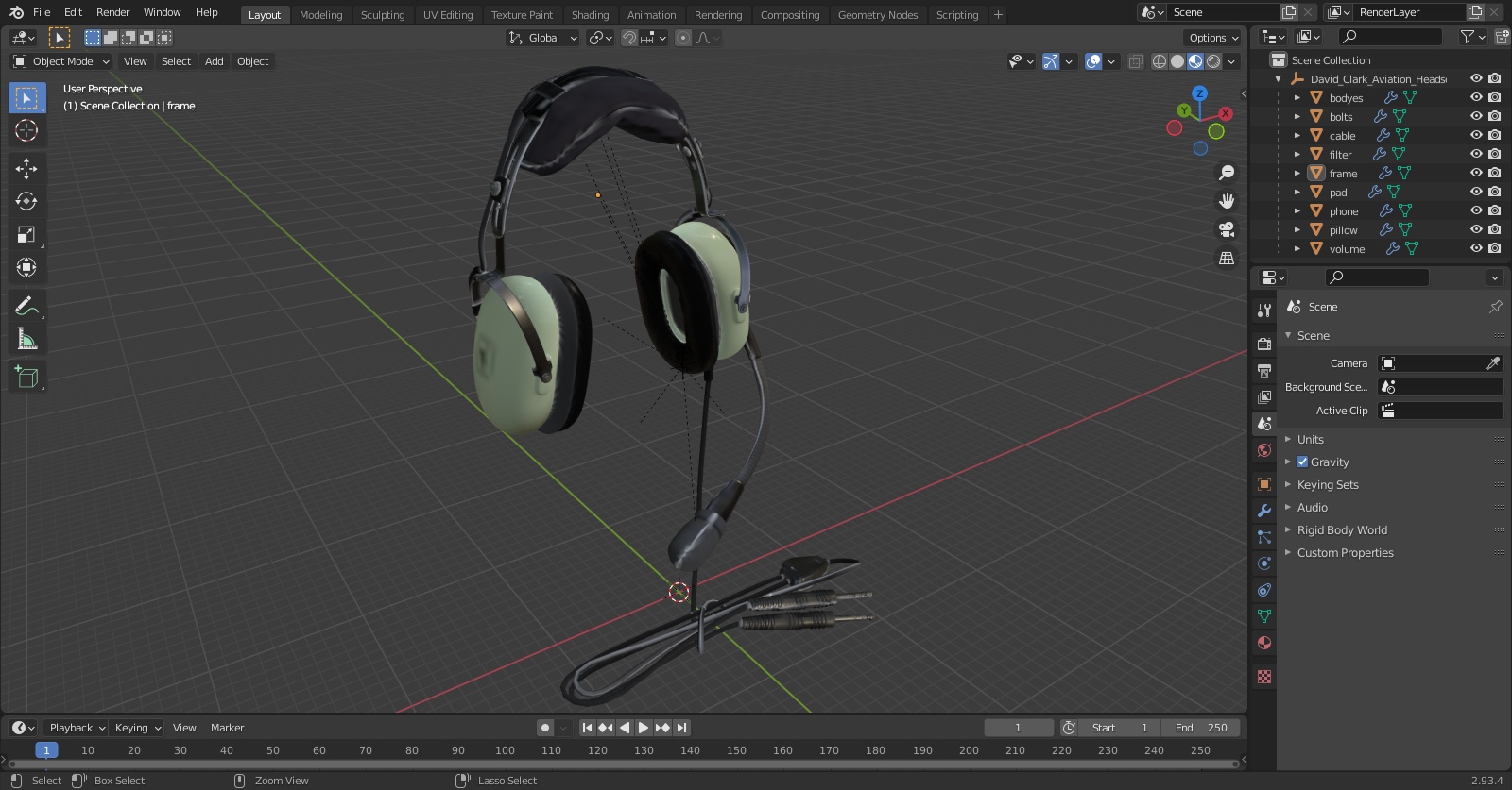 3D David Clark Aviation Headset Hanging