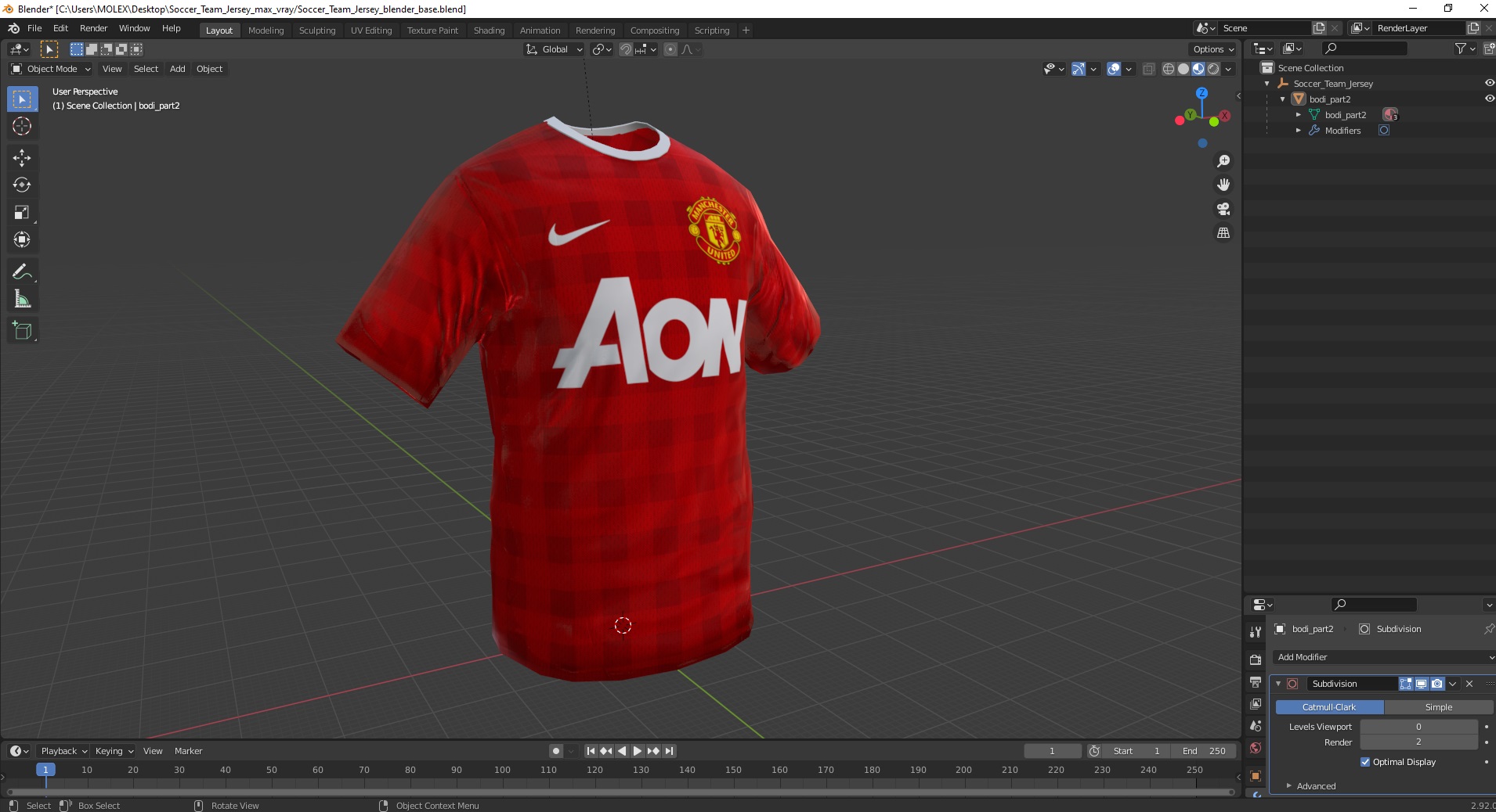 3D Soccer Team Jersey model