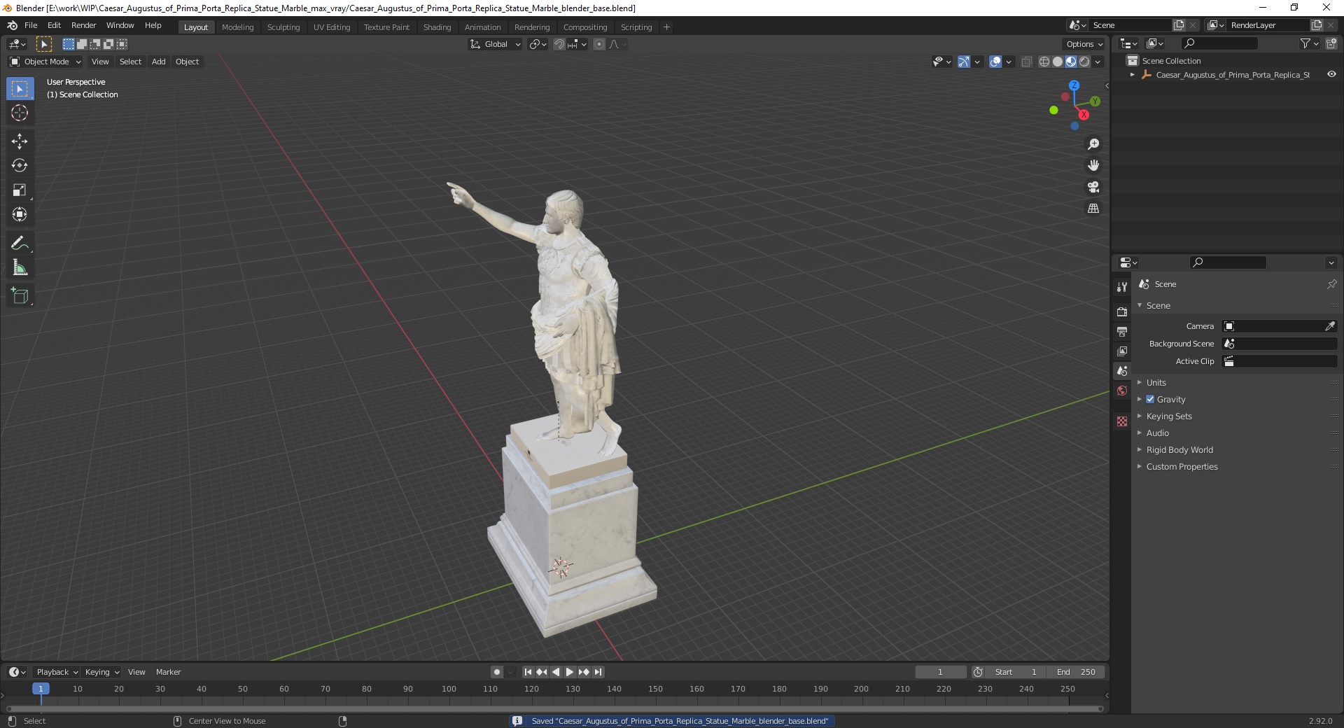 Caesar Augustus of Prima Porta Replica Statue Marble 3D