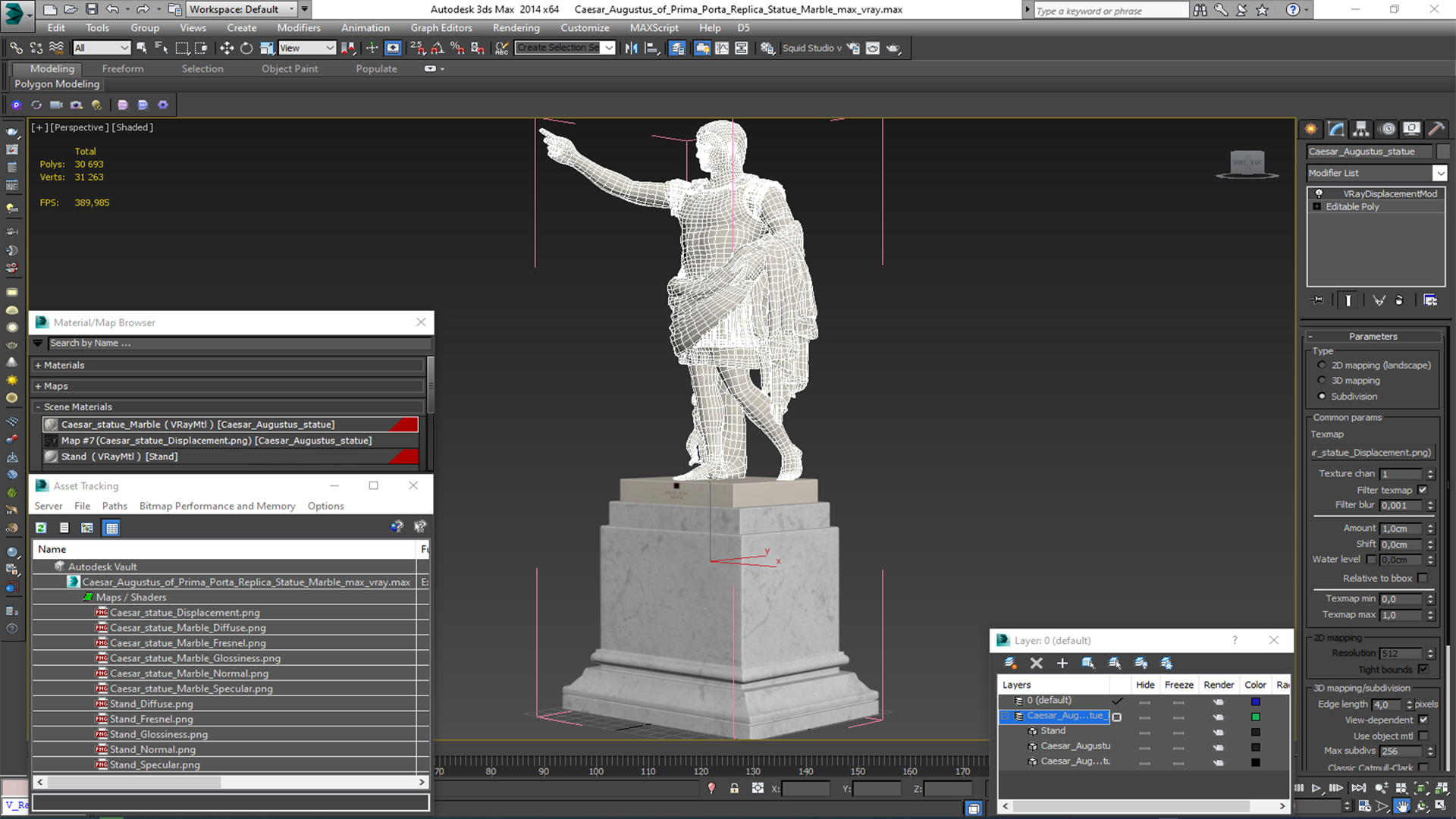 Caesar Augustus of Prima Porta Replica Statue Marble 3D