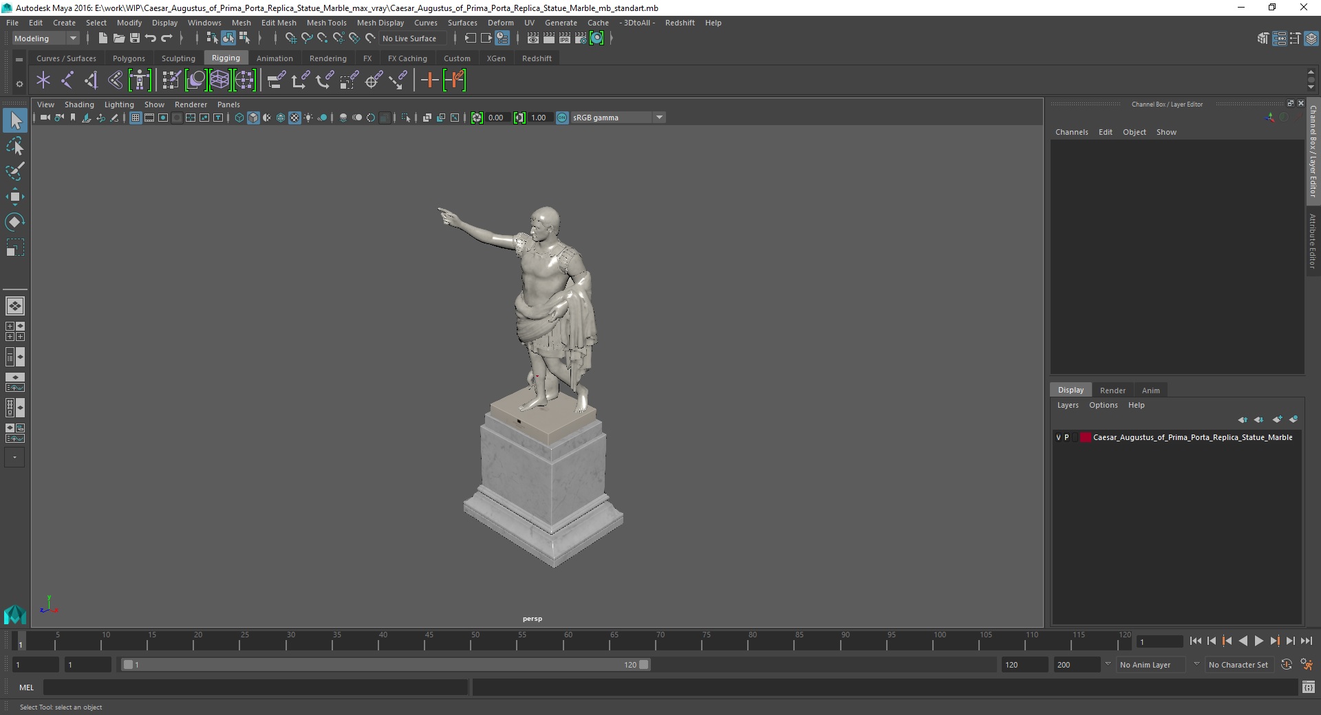 Caesar Augustus of Prima Porta Replica Statue Marble 3D