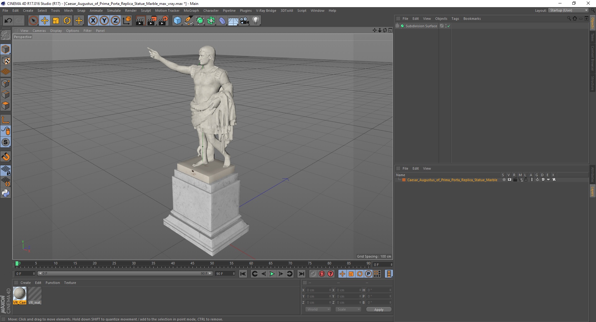 Caesar Augustus of Prima Porta Replica Statue Marble 3D