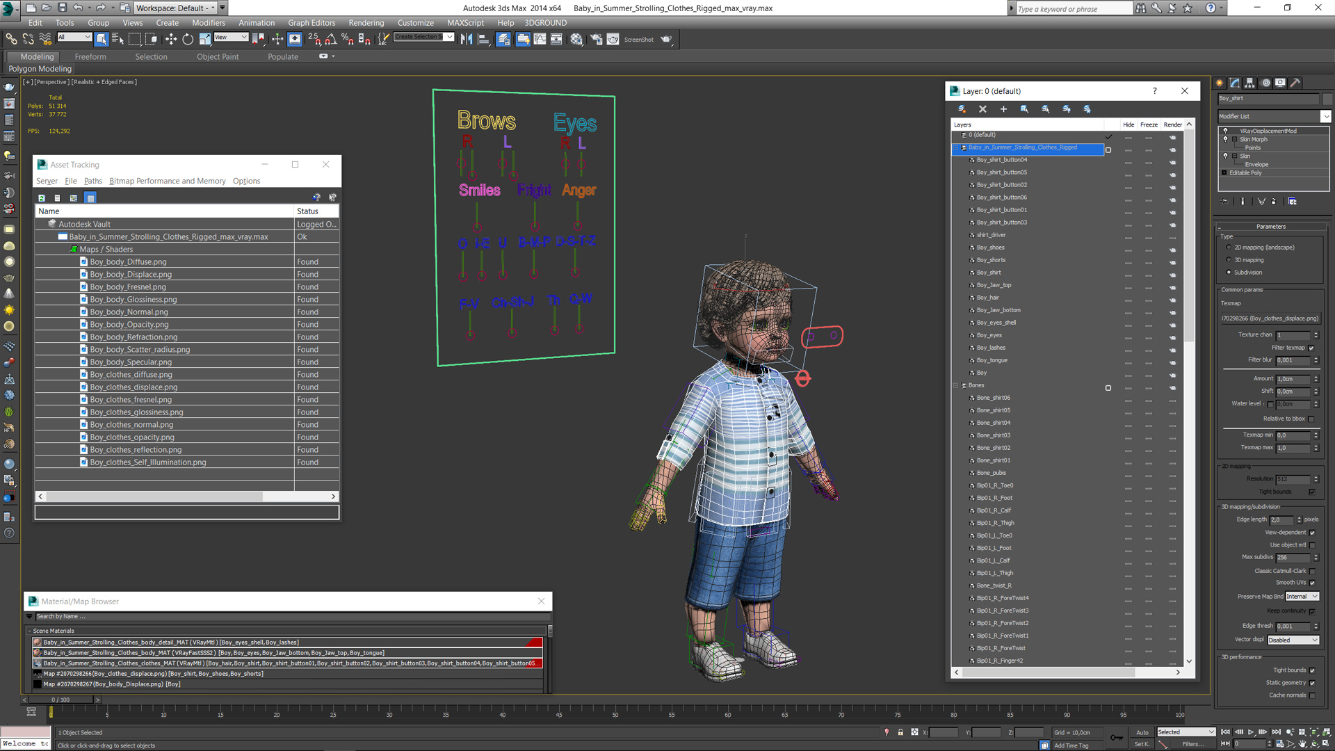 3D Baby in Summer Strolling Clothes Rigged for Maya model
