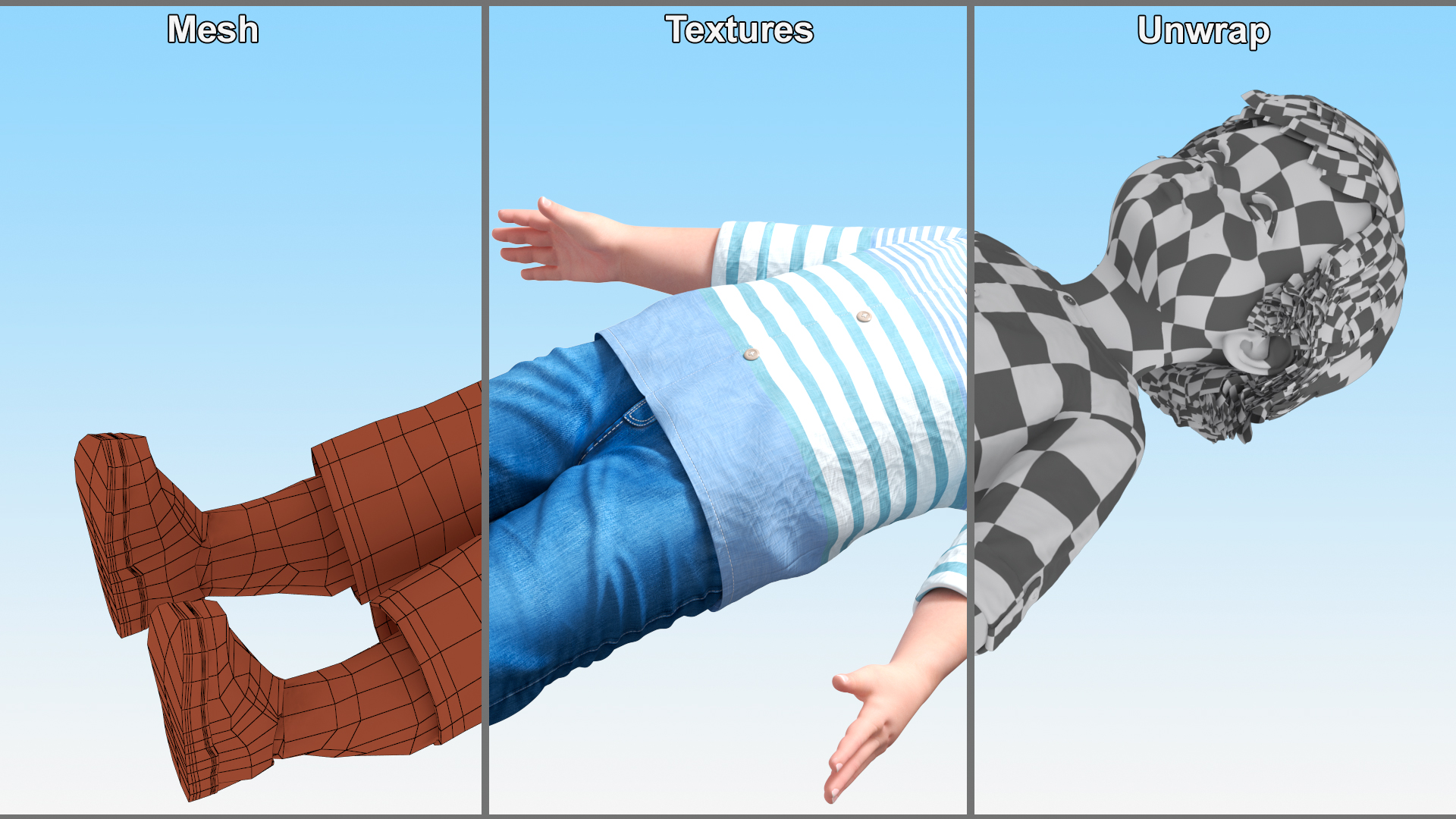 3D Baby in Summer Strolling Clothes Rigged for Maya model