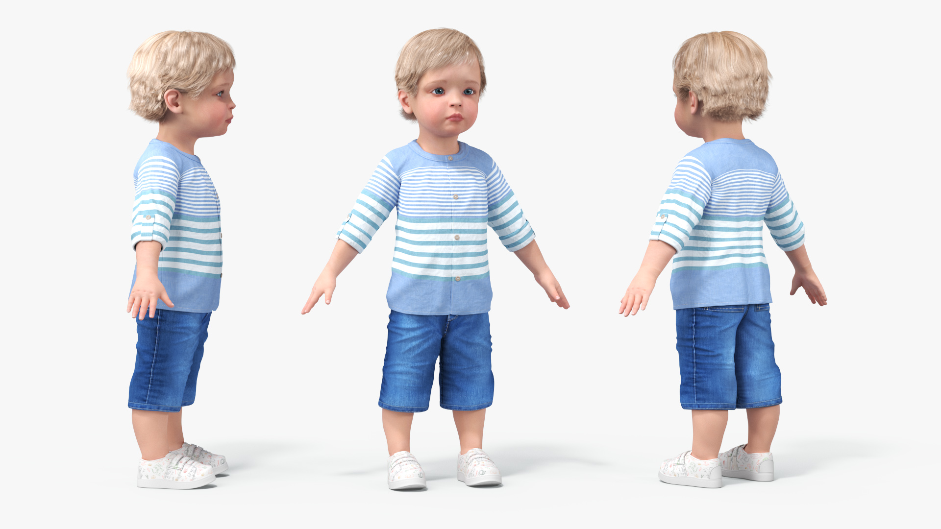 3D Baby in Summer Strolling Clothes Rigged for Maya model