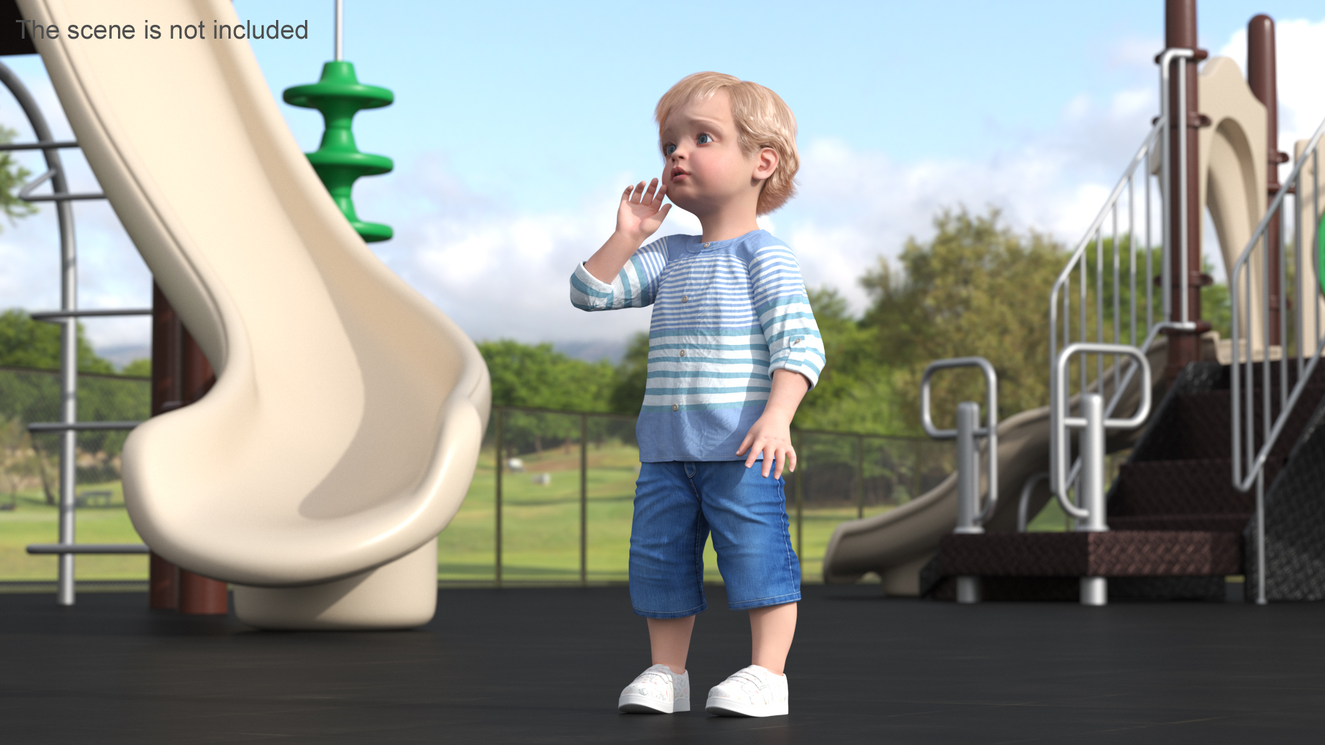 3D Baby in Summer Strolling Clothes Rigged for Maya model