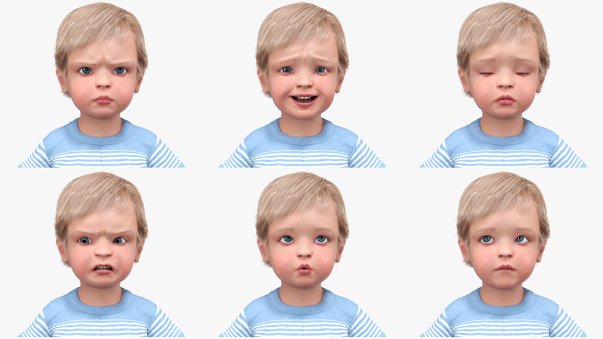 3D Baby in Summer Strolling Clothes Rigged for Maya model