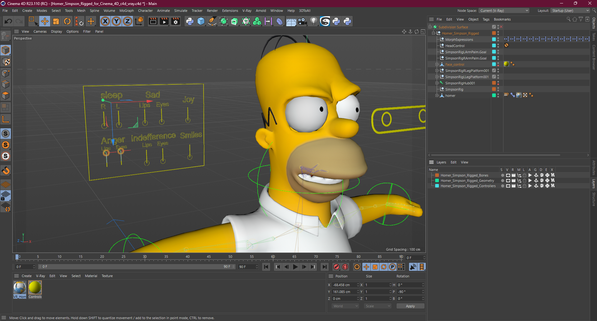 Homer Simpson Rigged for Cinema 4D 3D model