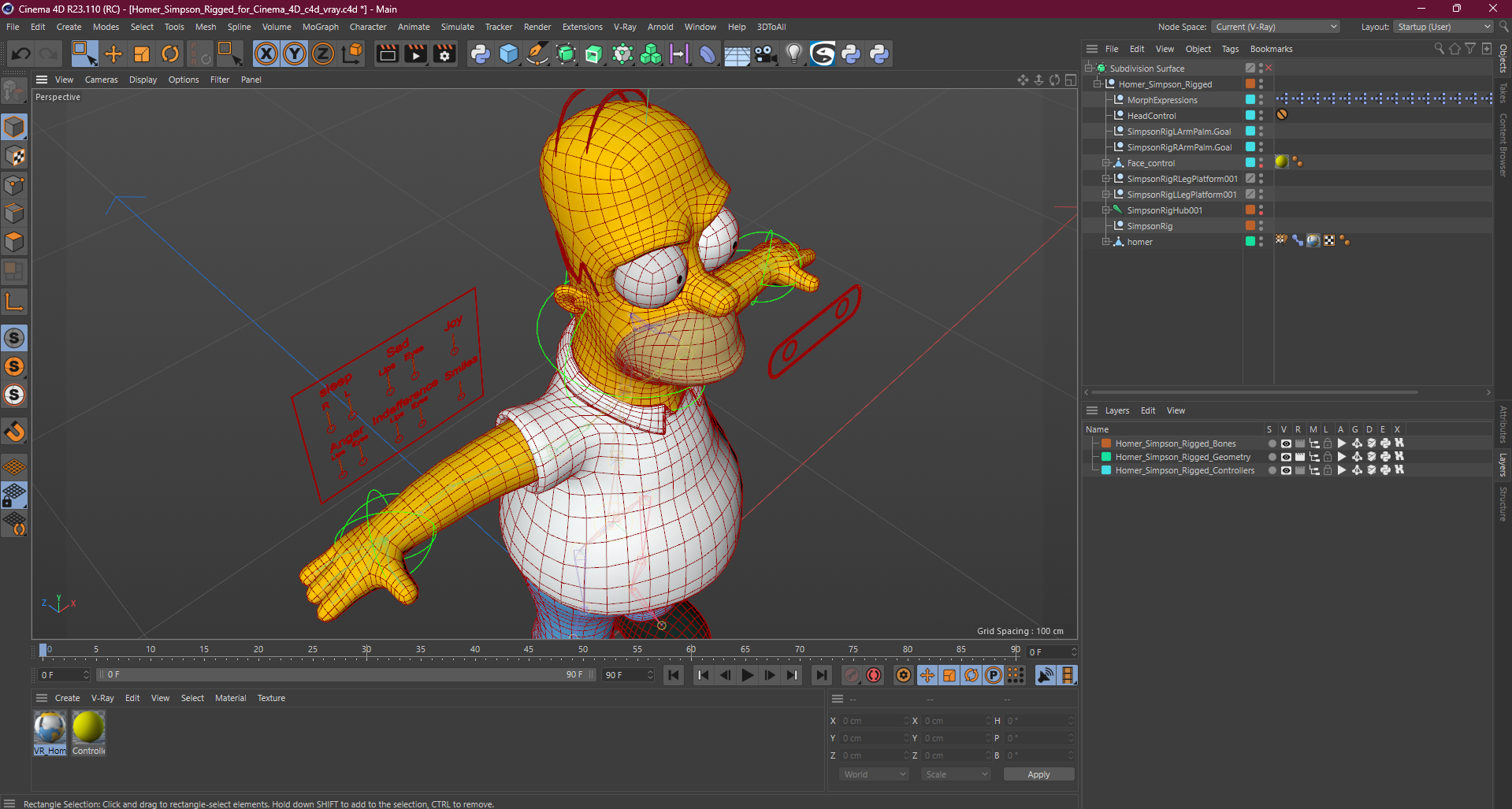 Homer Simpson Rigged for Cinema 4D 3D model