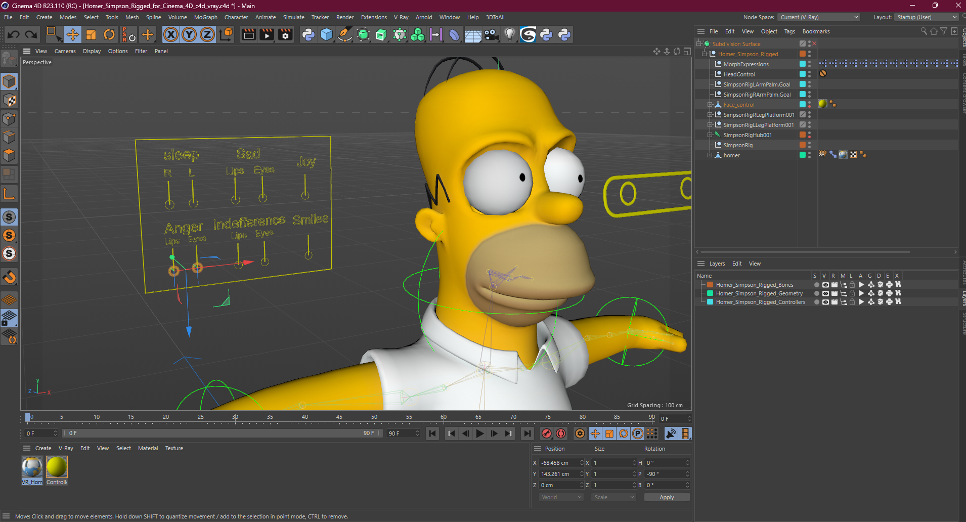 Homer Simpson Rigged for Cinema 4D 3D model