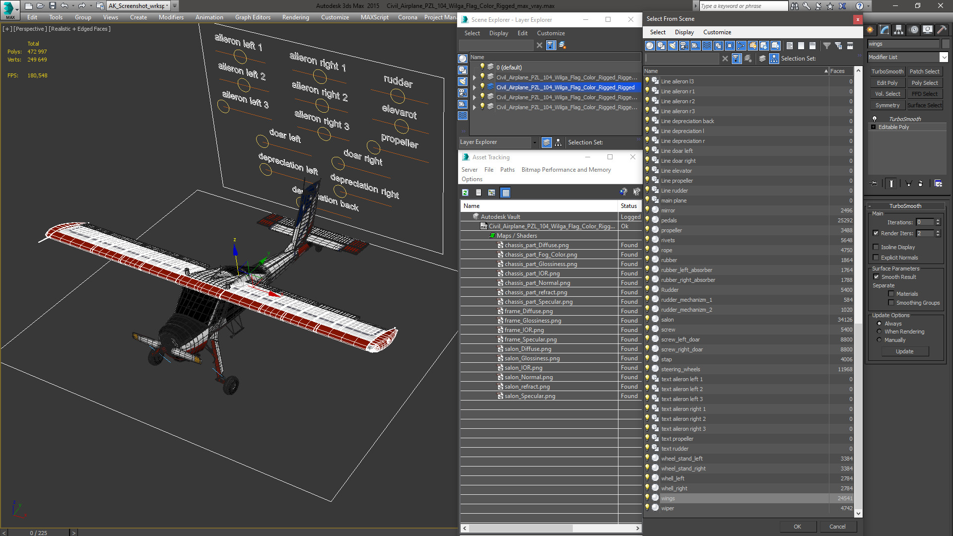 3D model Civil Airplane PZL 104 Wilga Flag Color Rigged for Maya
