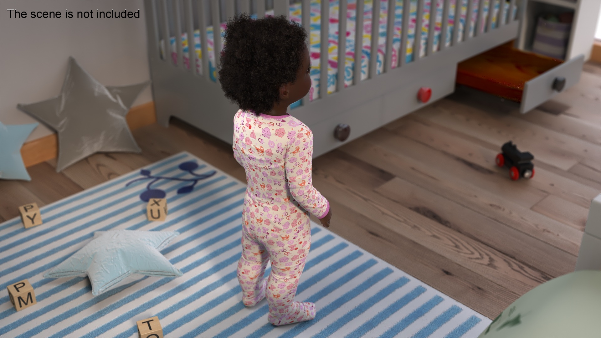 3D Toddler Black Girl in Full Bodysuit Standing Fur model