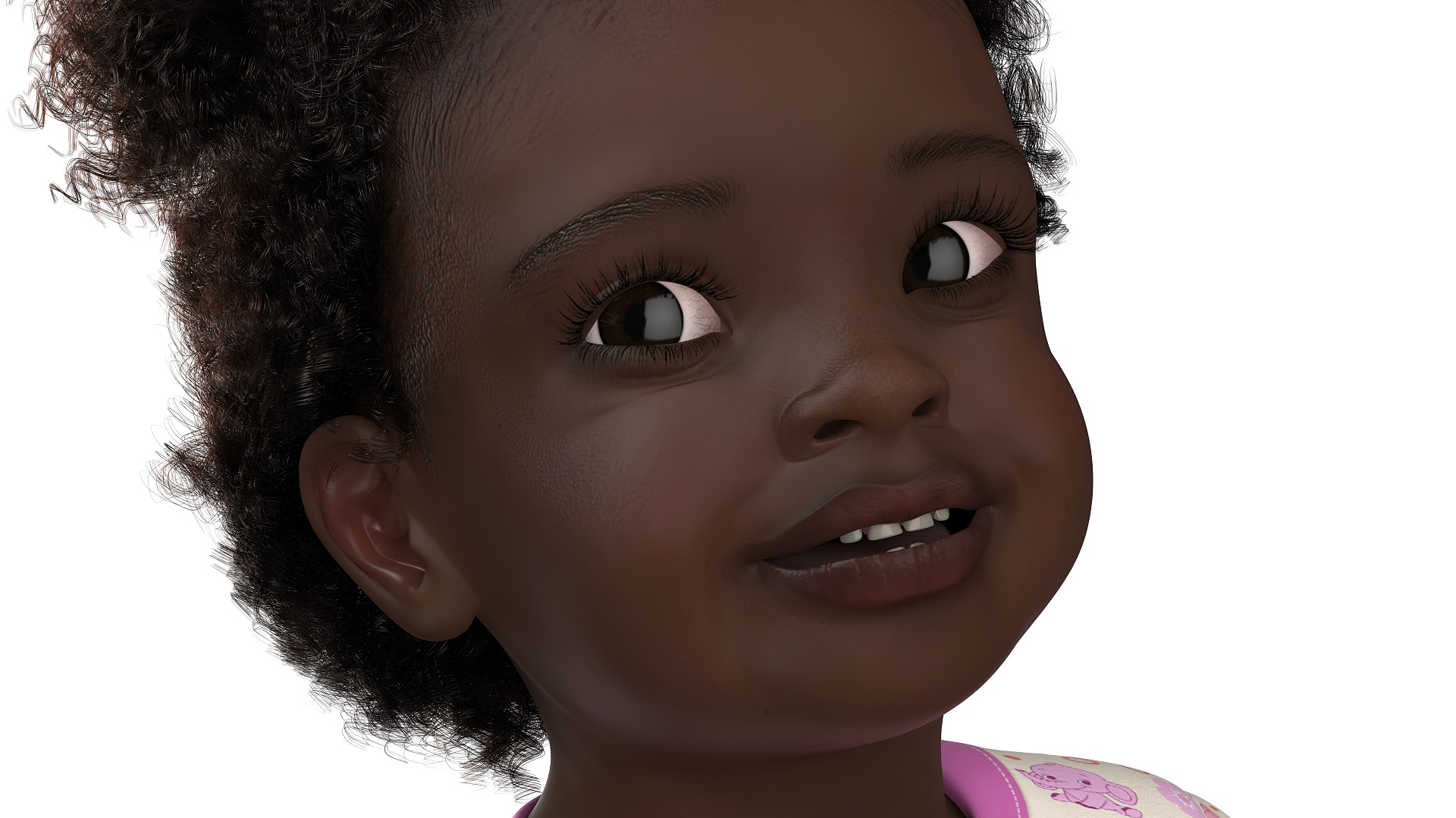 3D Toddler Black Girl in Full Bodysuit Standing Fur model