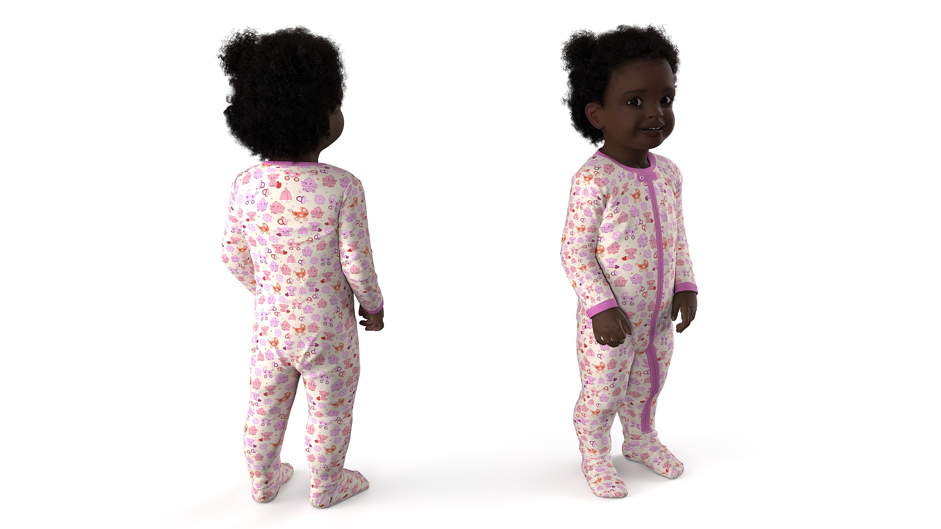 3D Toddler Black Girl in Full Bodysuit Standing Fur model