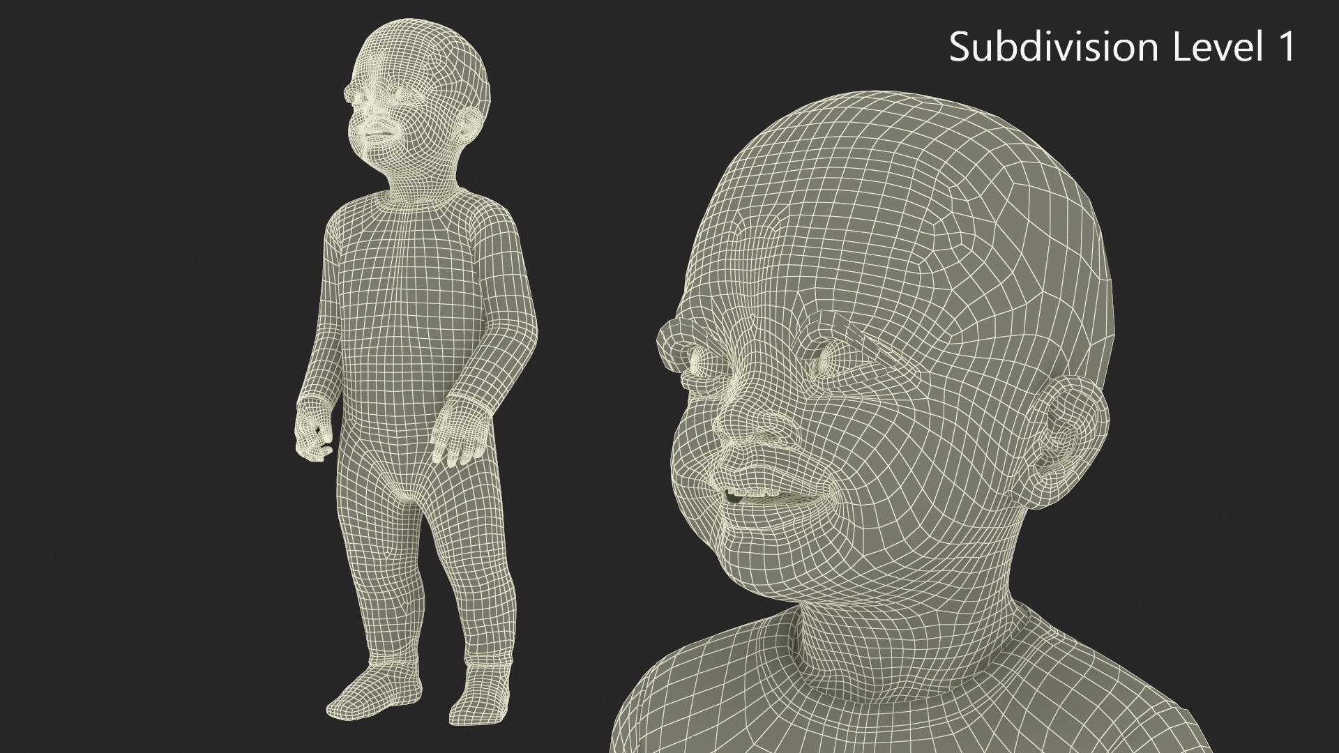 3D Toddler Black Girl in Full Bodysuit Standing Fur model