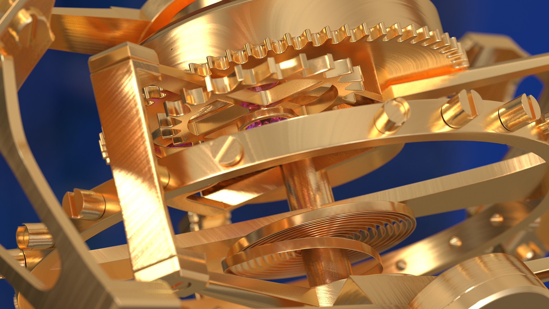 Golden Tourbillon Mechanism 3D