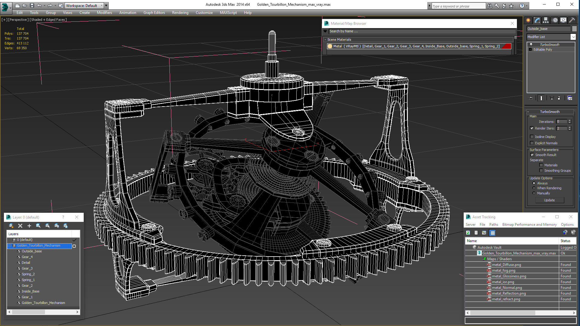 Golden Tourbillon Mechanism 3D