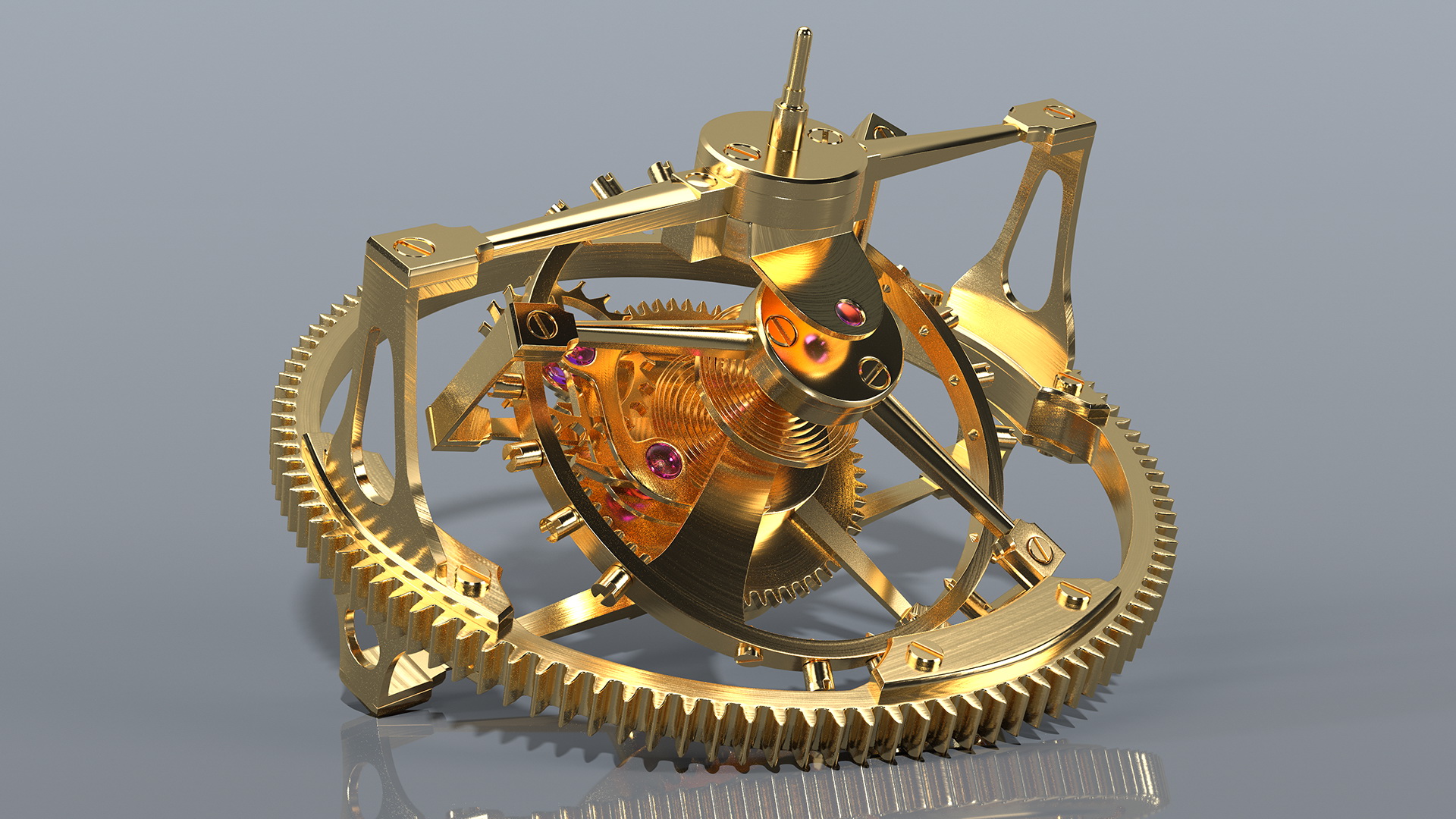 Golden Tourbillon Mechanism 3D
