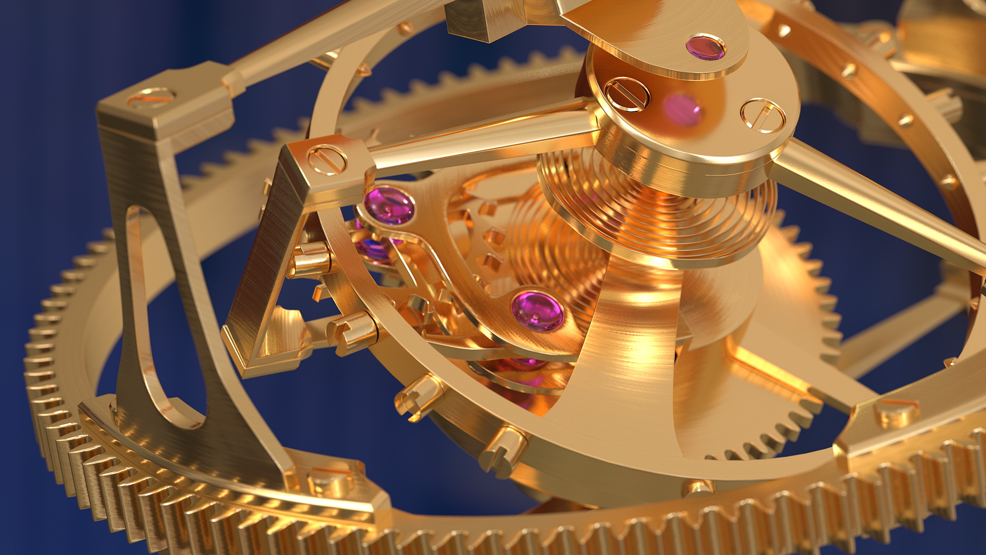 Golden Tourbillon Mechanism 3D