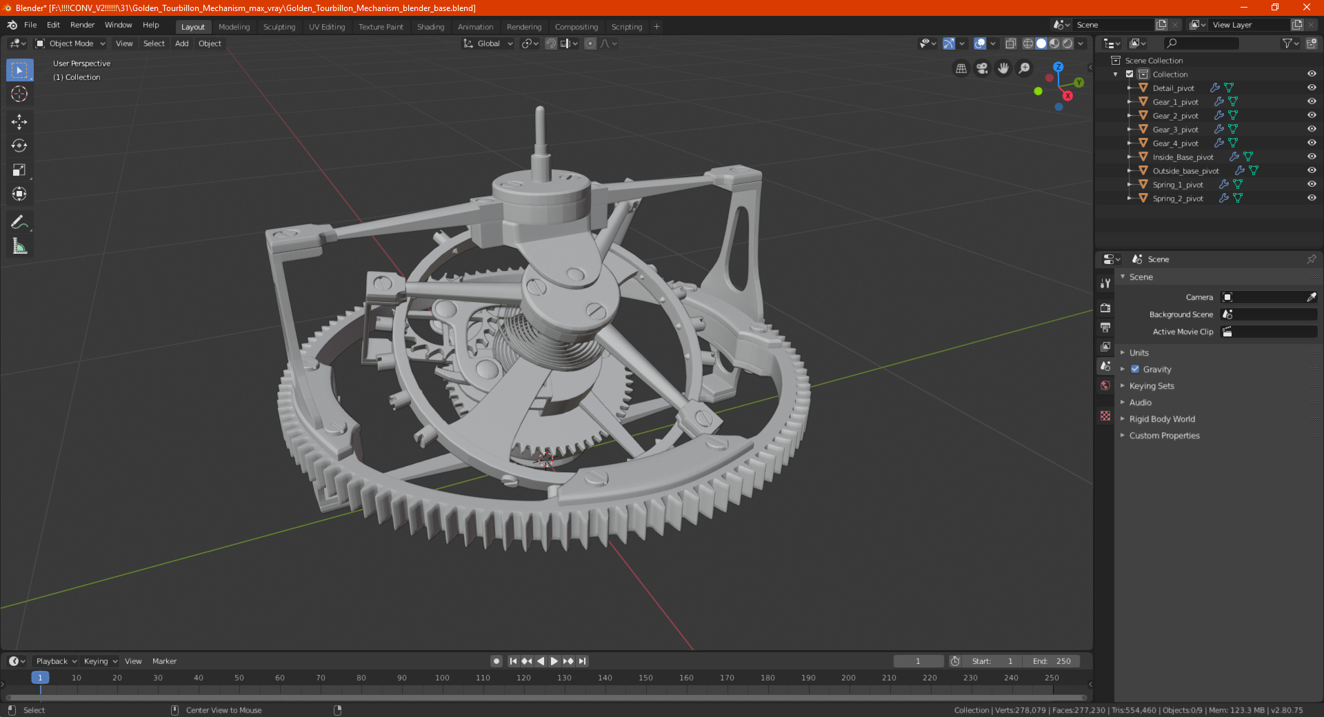 Golden Tourbillon Mechanism 3D