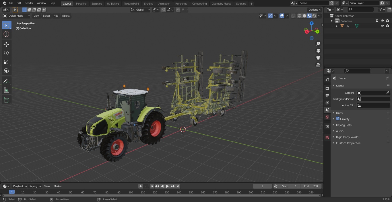 Tractor Claas Axion 800 with Seedbed Cultivator Transportation 3D